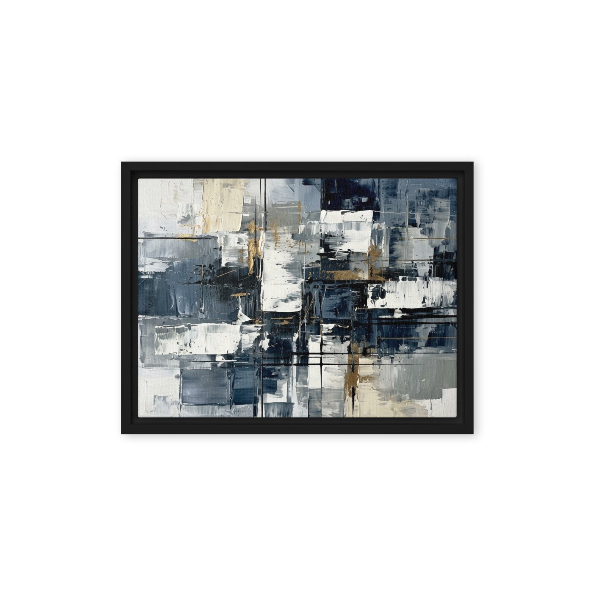 Calamity framed canvas urban shown in front view in black frame, 12 x 16 inch universal size