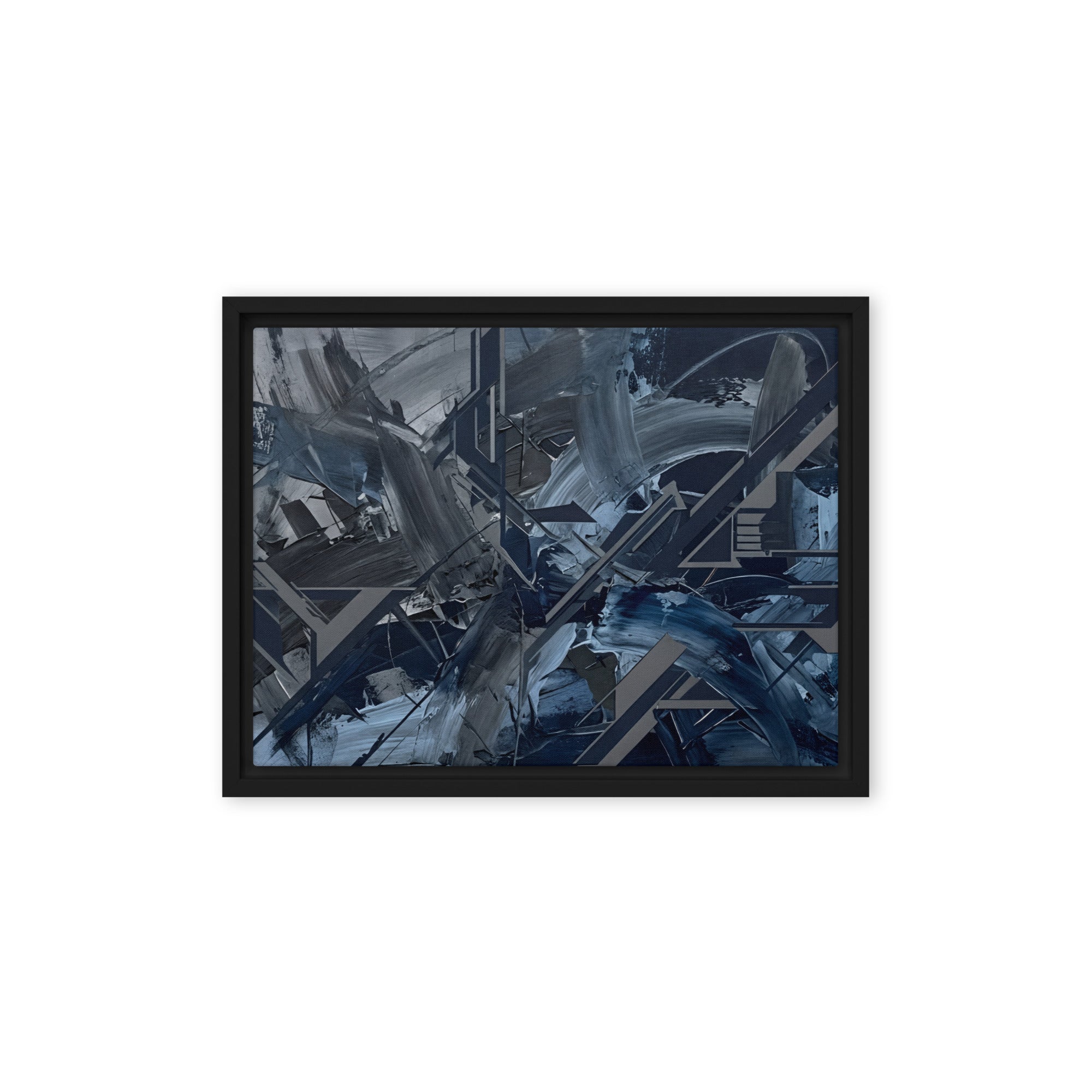 Torrent framed canvas urban product mockup in black frame, 16 x 20 inch universal size