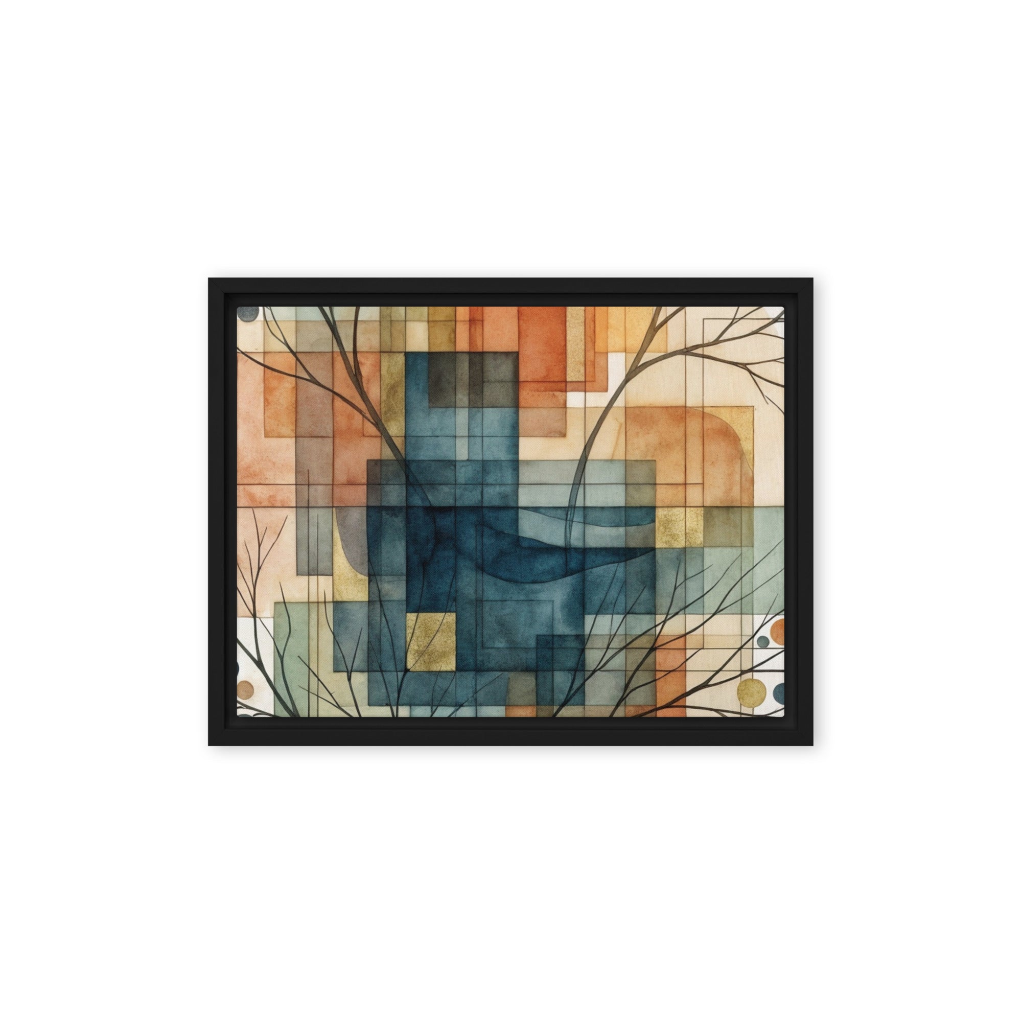 Always framed canvas urban wall display image in black frame, 16 x 16 inch universal size