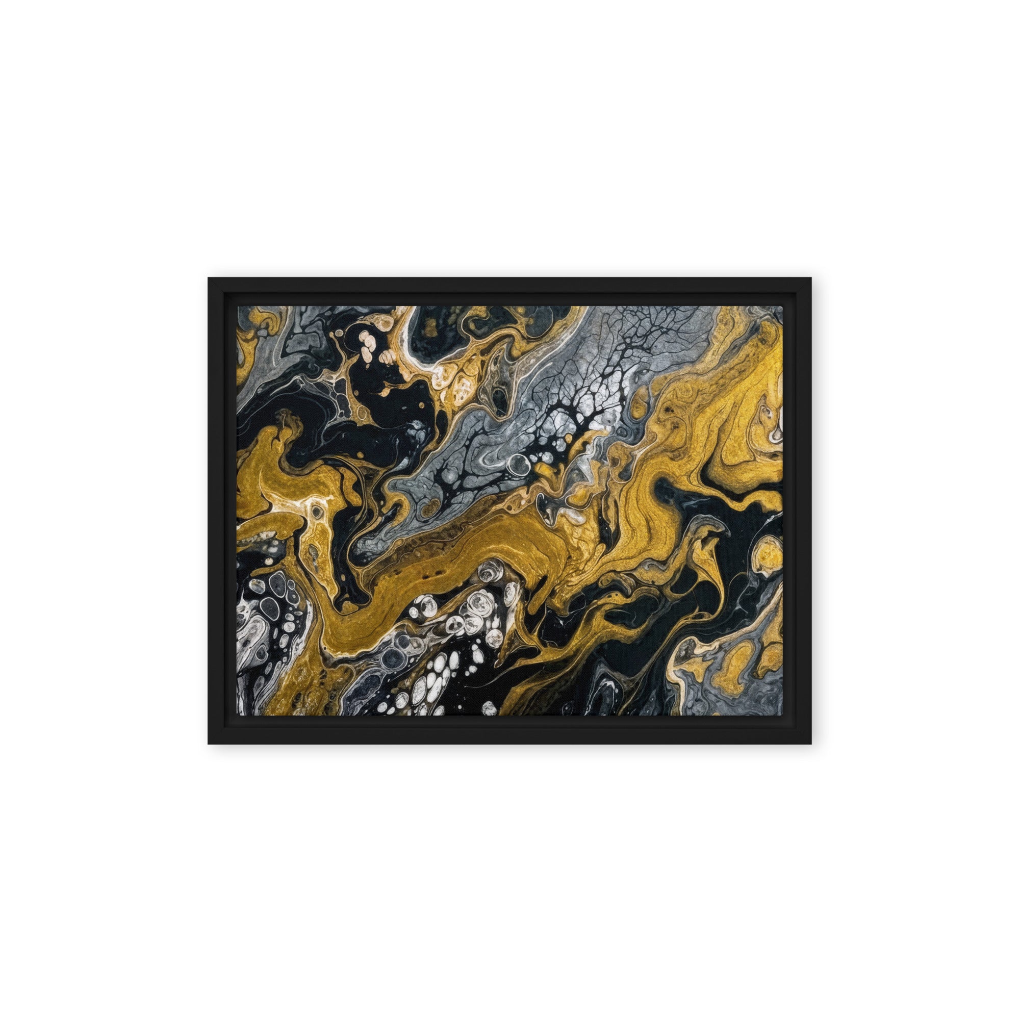 Aurum framed canvas print shown in front view in black frame, 20 x 30 inch large size