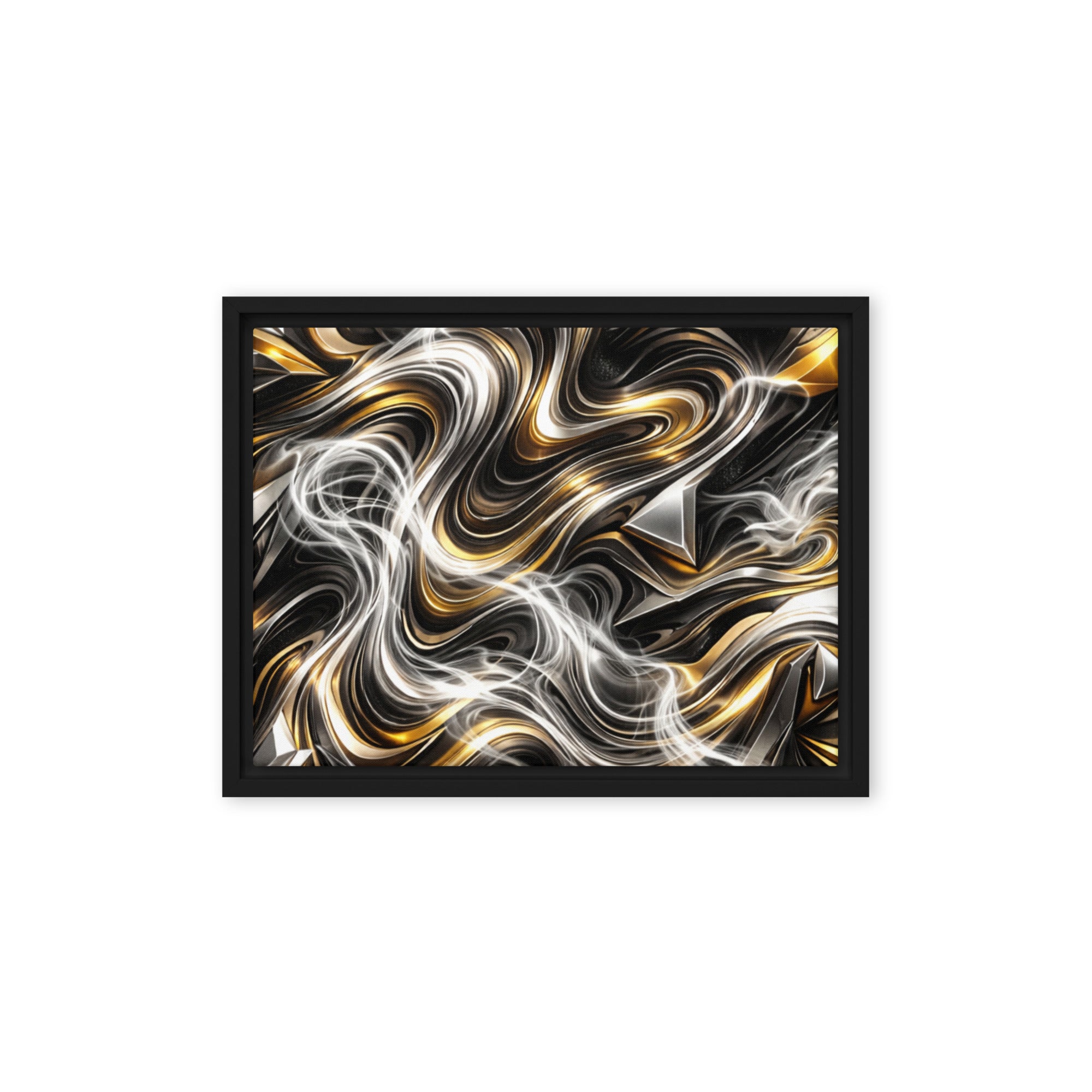 Ouro wall art product image as a framed canvas print in black frame, 12 x 18 inch universal size