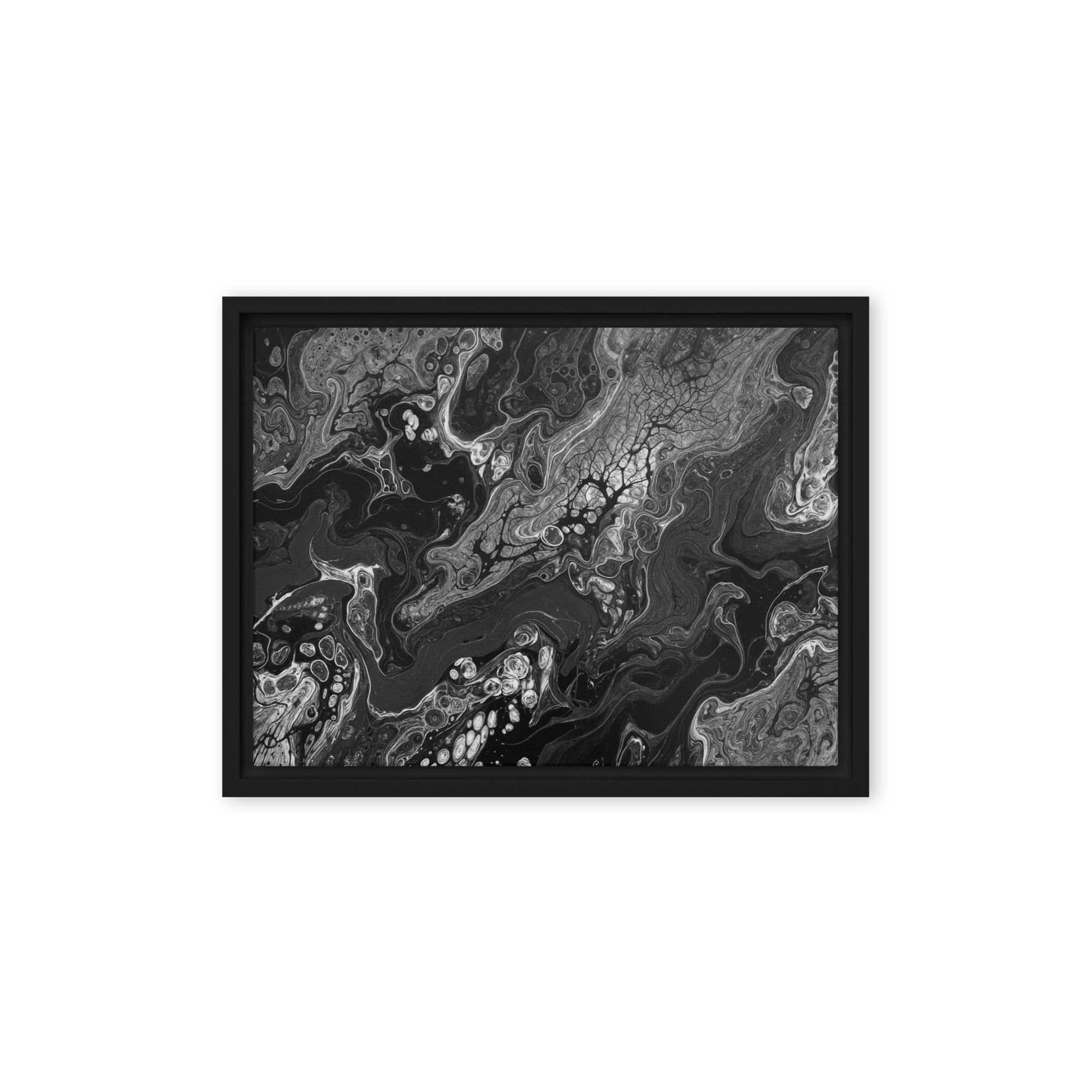 Dark Matter framed canvas print wall display image in brown frame, 8 x 10 inch universal size