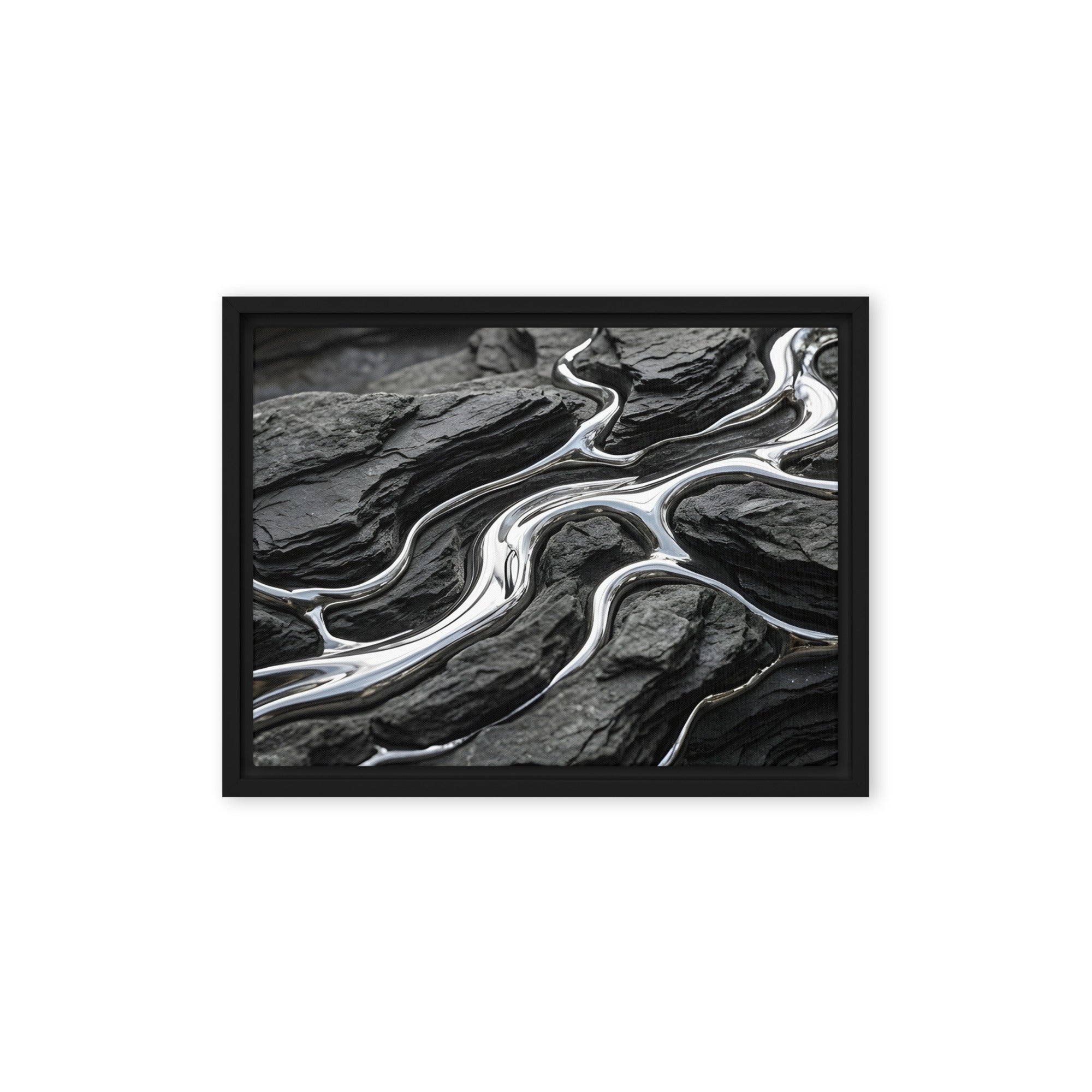 Basalt framed canvas print product mockup in black frame, 16 x 20 inch universal size
