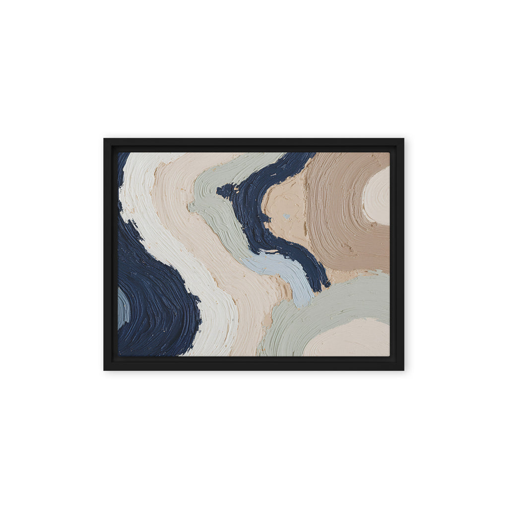 Marl framed canvas artwork with pale stone and soft clay tones with subtle visual texture, shown on white.