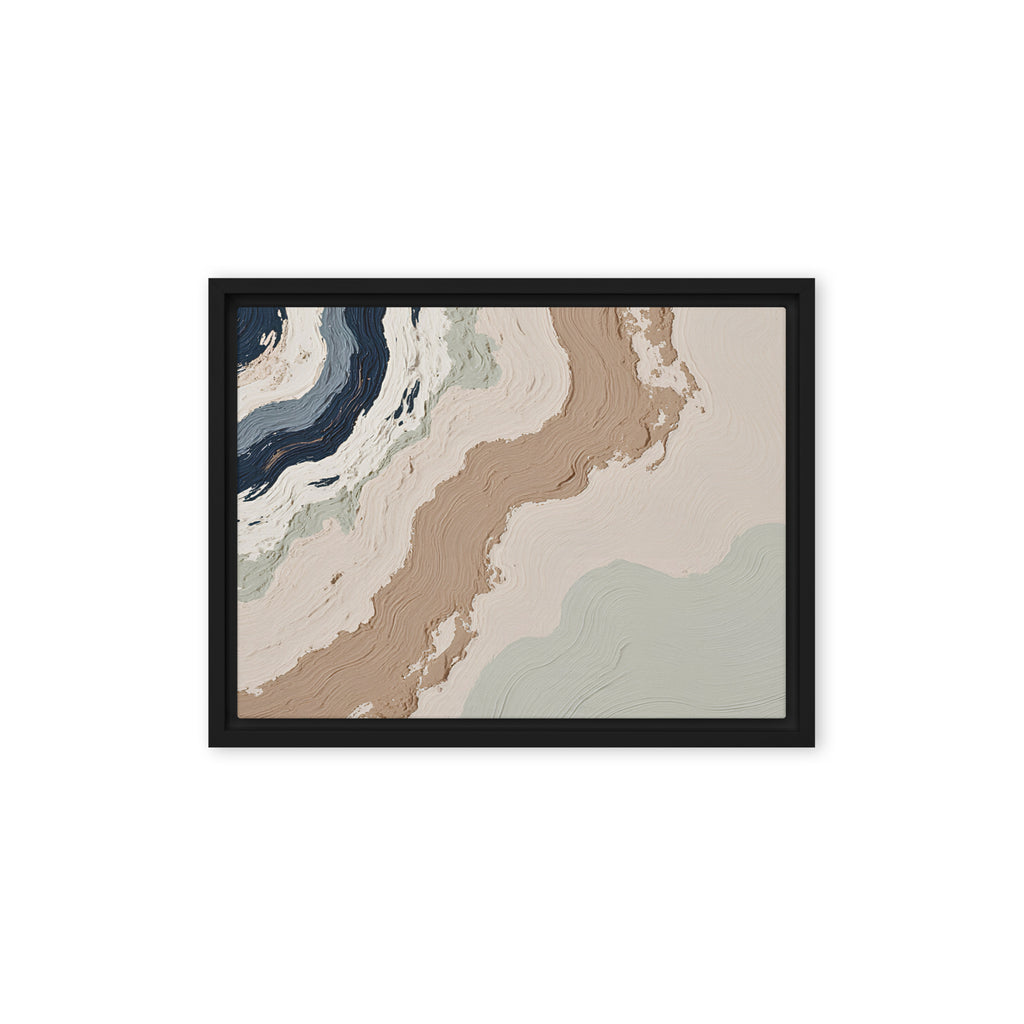 Spall framed canvas artwork with fractured stone-like layers and linear fissures, shown on white.