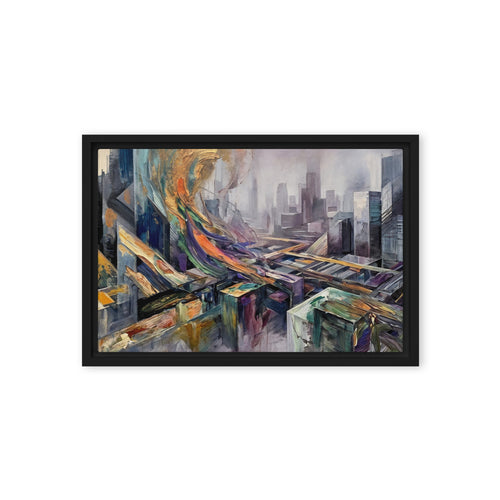 Attitude framed canvas skyline shown in front view in black frame, 12 x 18 inch universal size