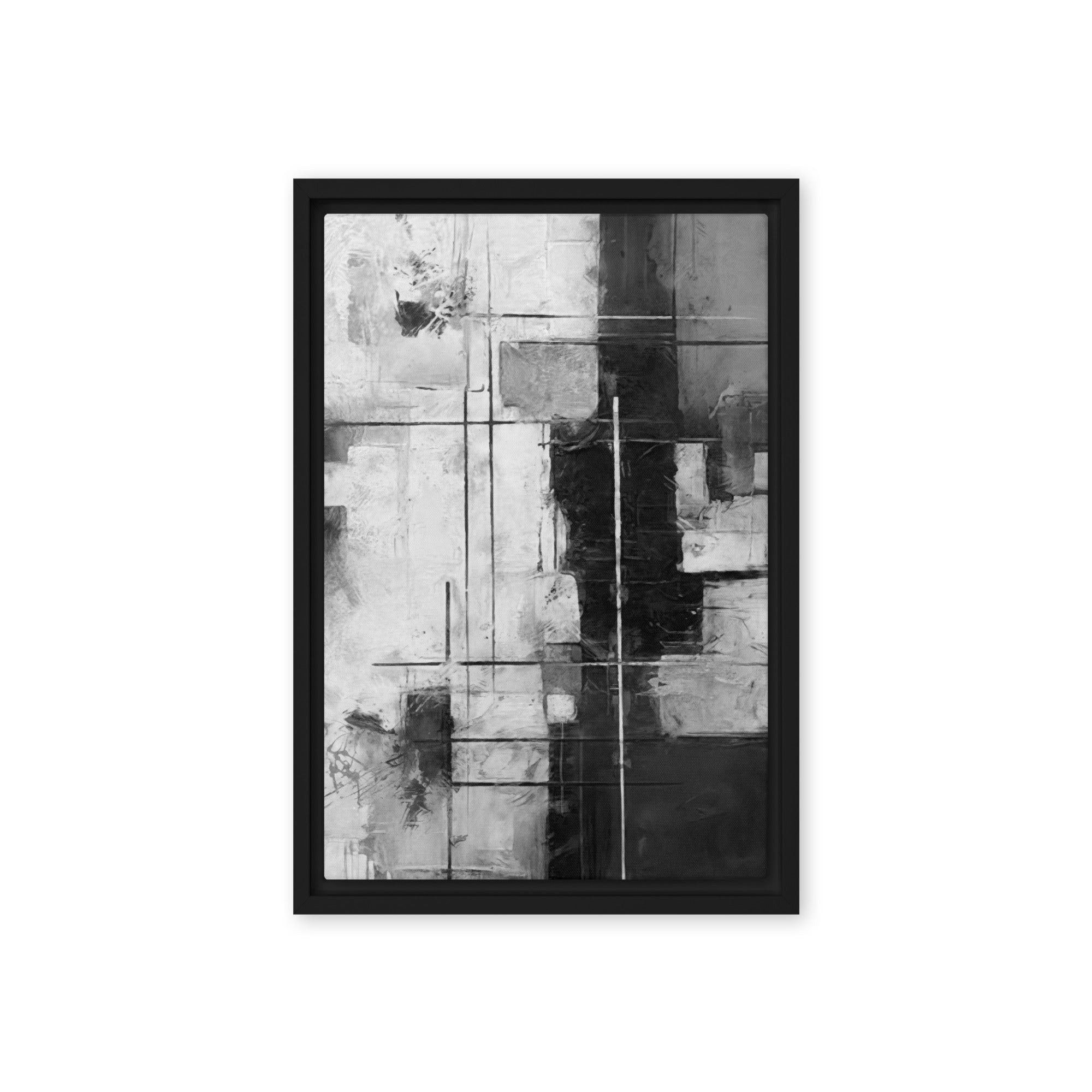 Beware framed canvas urban front-facing product image in white frame, 20 x 30 inch large size