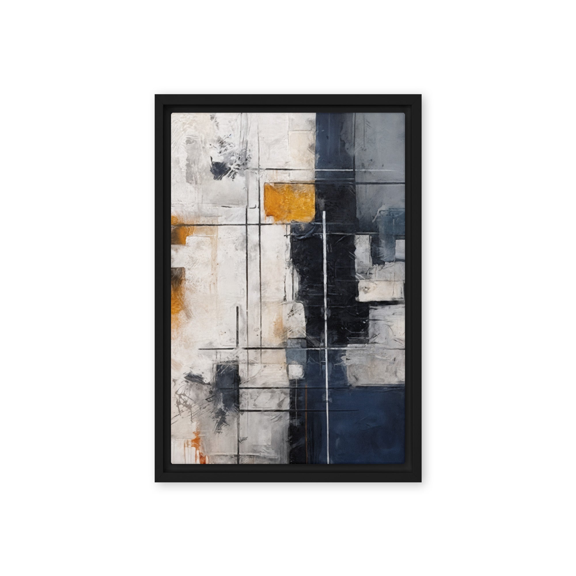 Chasm framed canvas urban shown in front view in black frame, 12 x 18 inch universal size