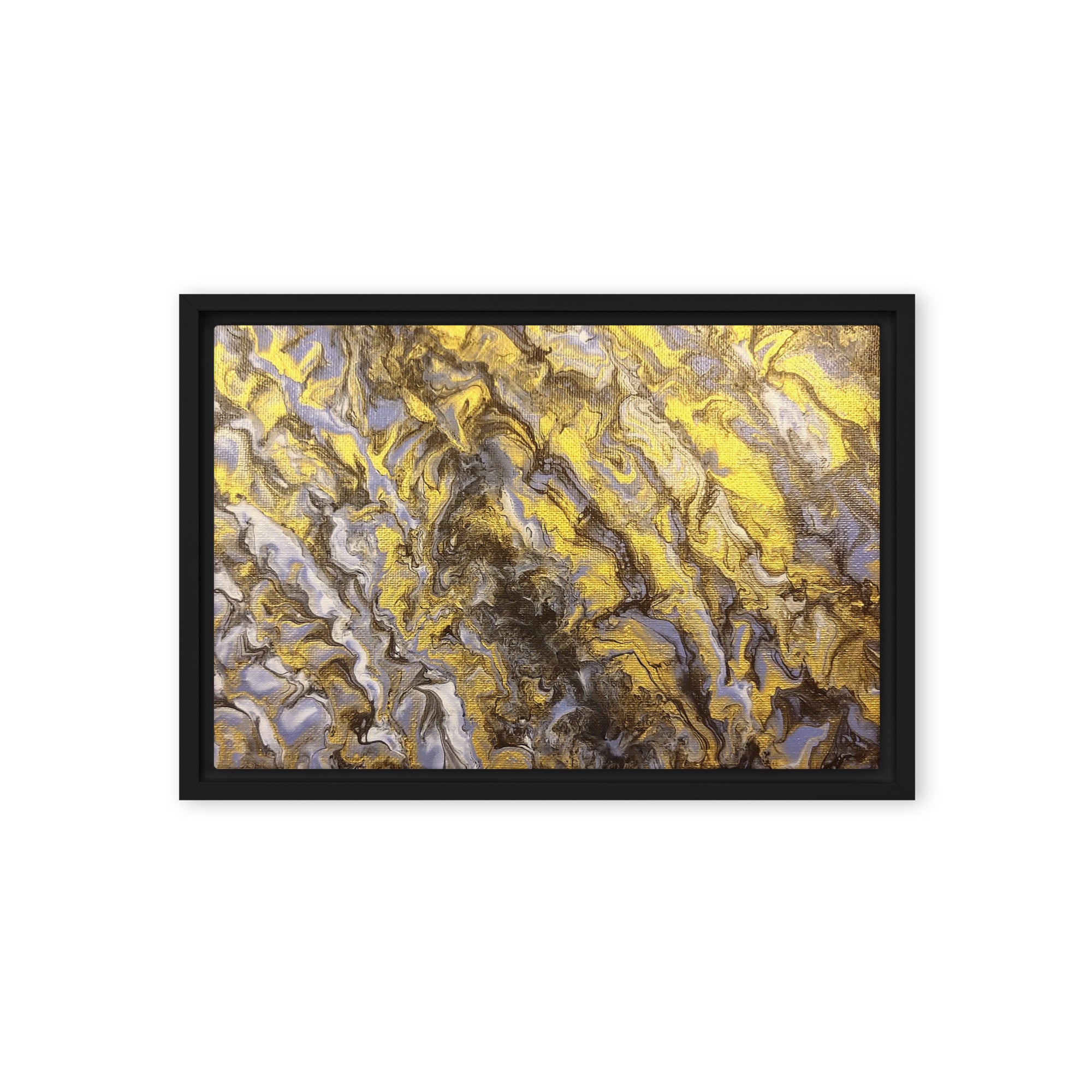 Gold Wave framed canvas print wall display image in brown frame, 11 x 14 inch universal size