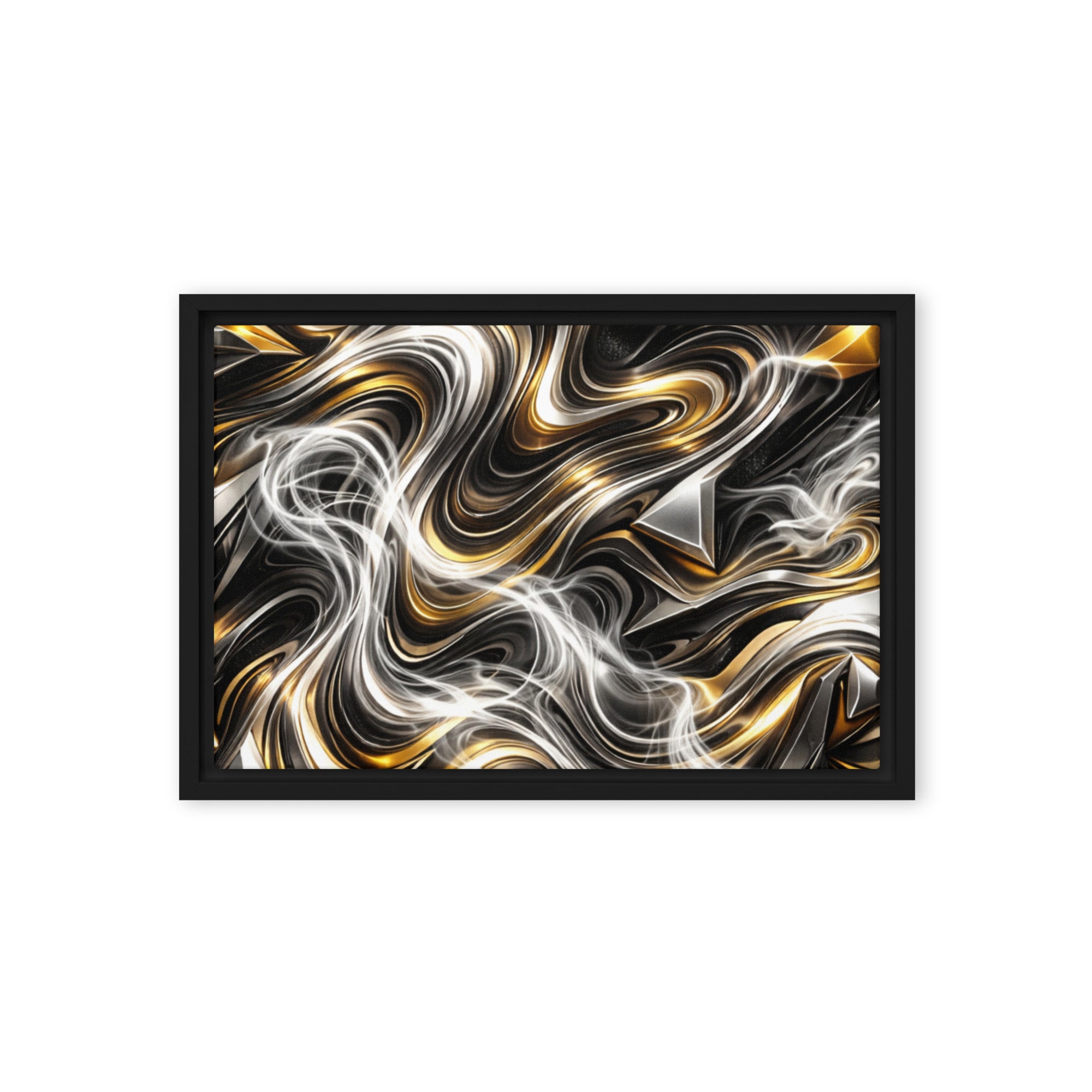 Ouro framed canvas print product mockup in black frame, 18 x 24 inch large size