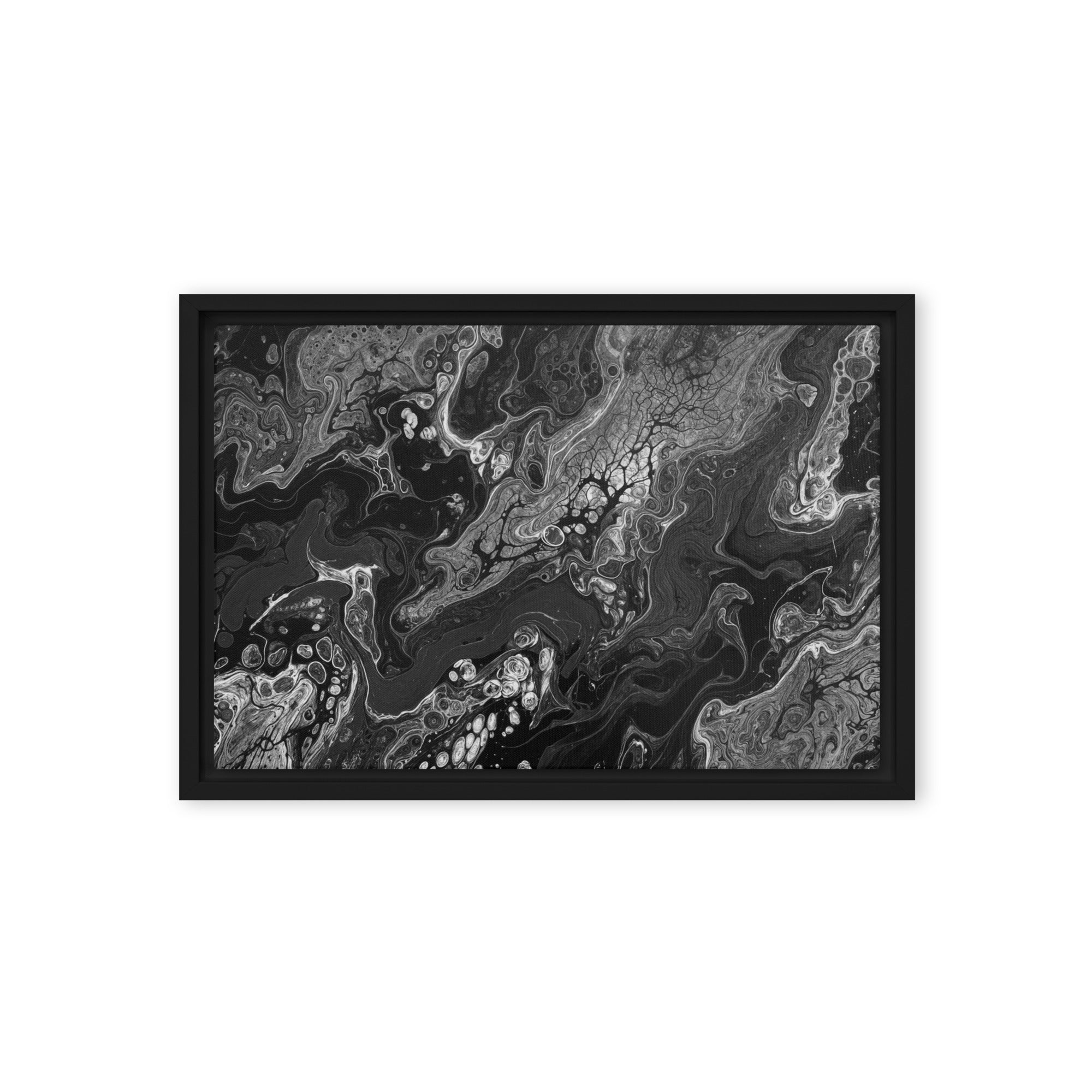 Dark Matter framed canvas print image for product listing in brown frame, 12 x 12 inch universal size