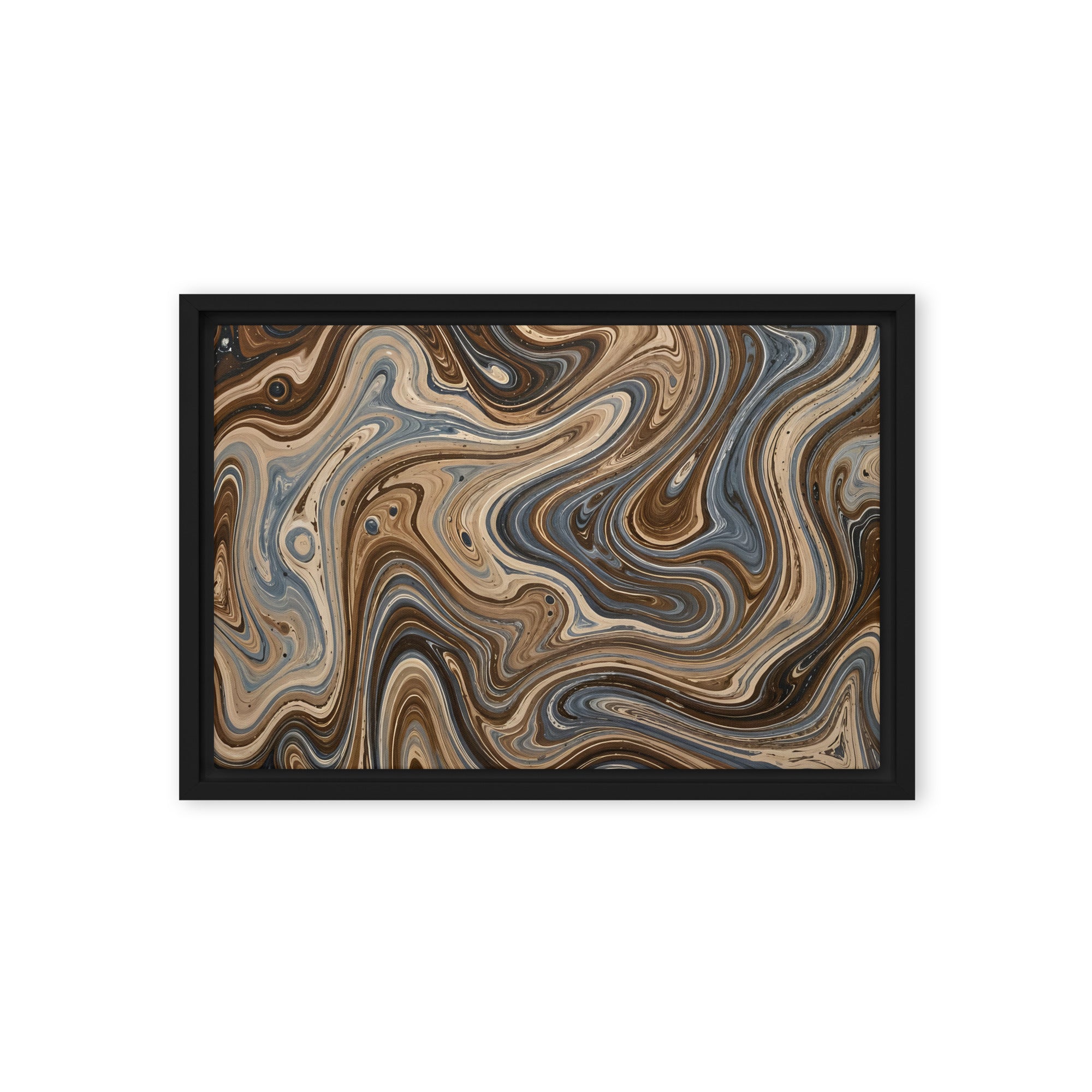 Café Mocha framed canvas print image for product listing in brown frame, 12 x 12 inch universal size