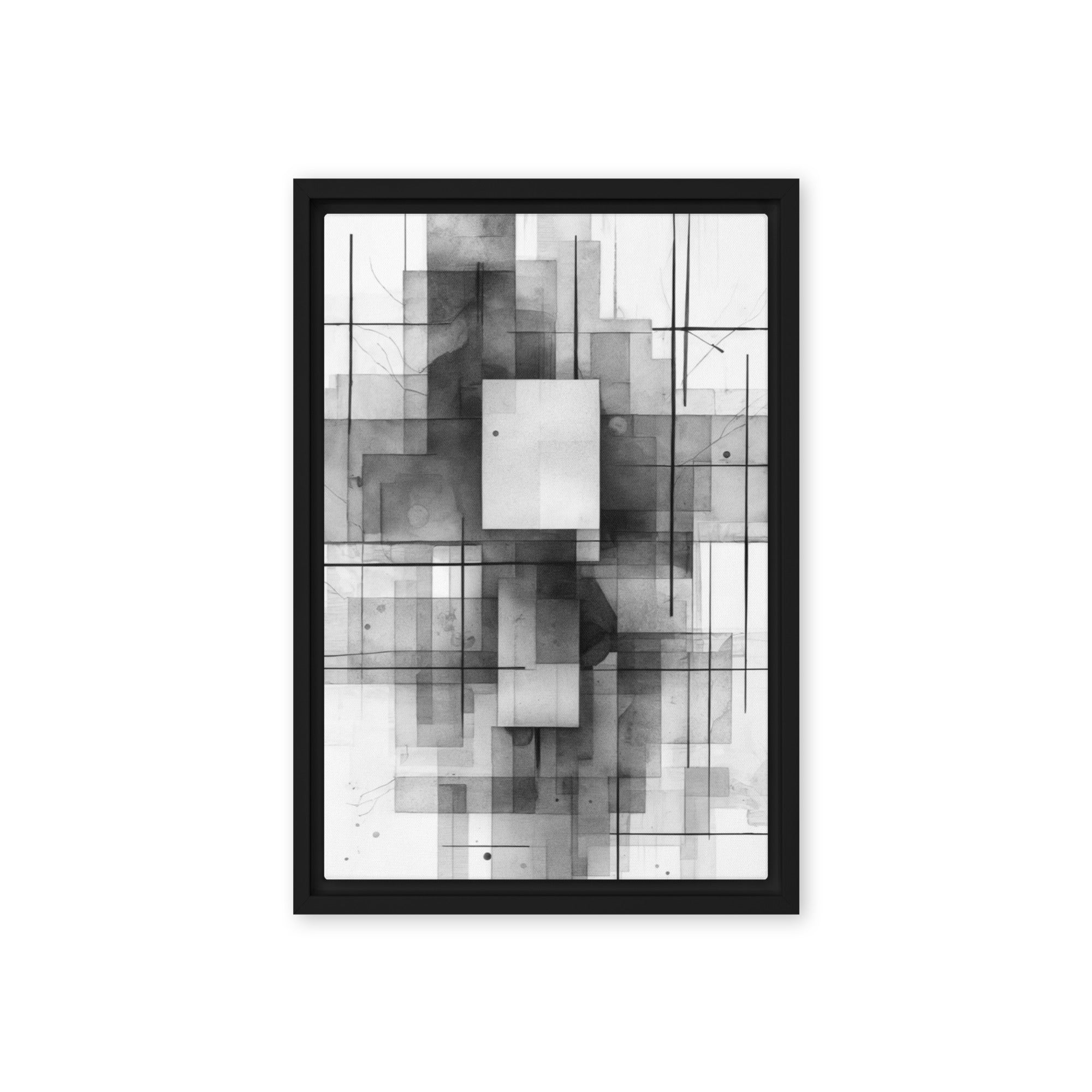 Late framed canvas print product mockup in black frame, 24 x 36 inch statement piece