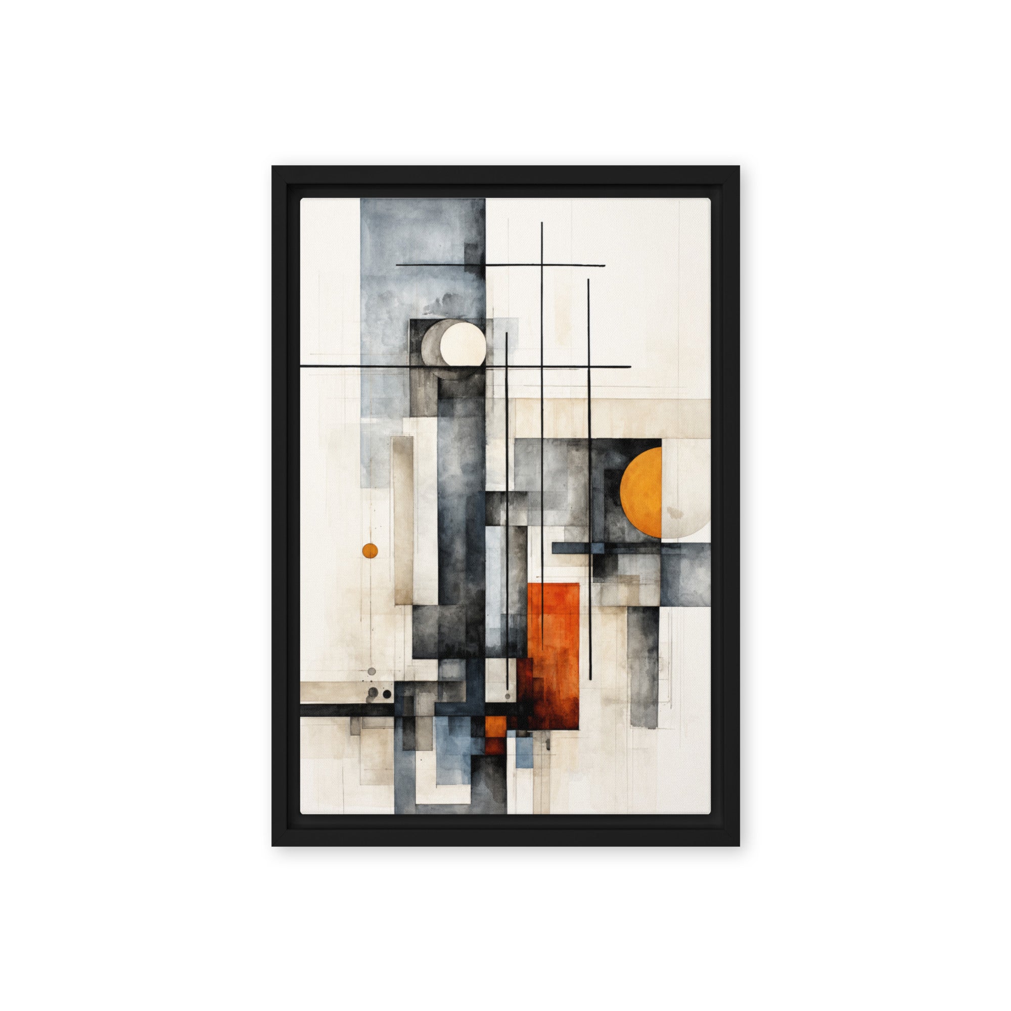 Girder framed canvas print product mockup in black frame, 24 x 36 inch statement piece
