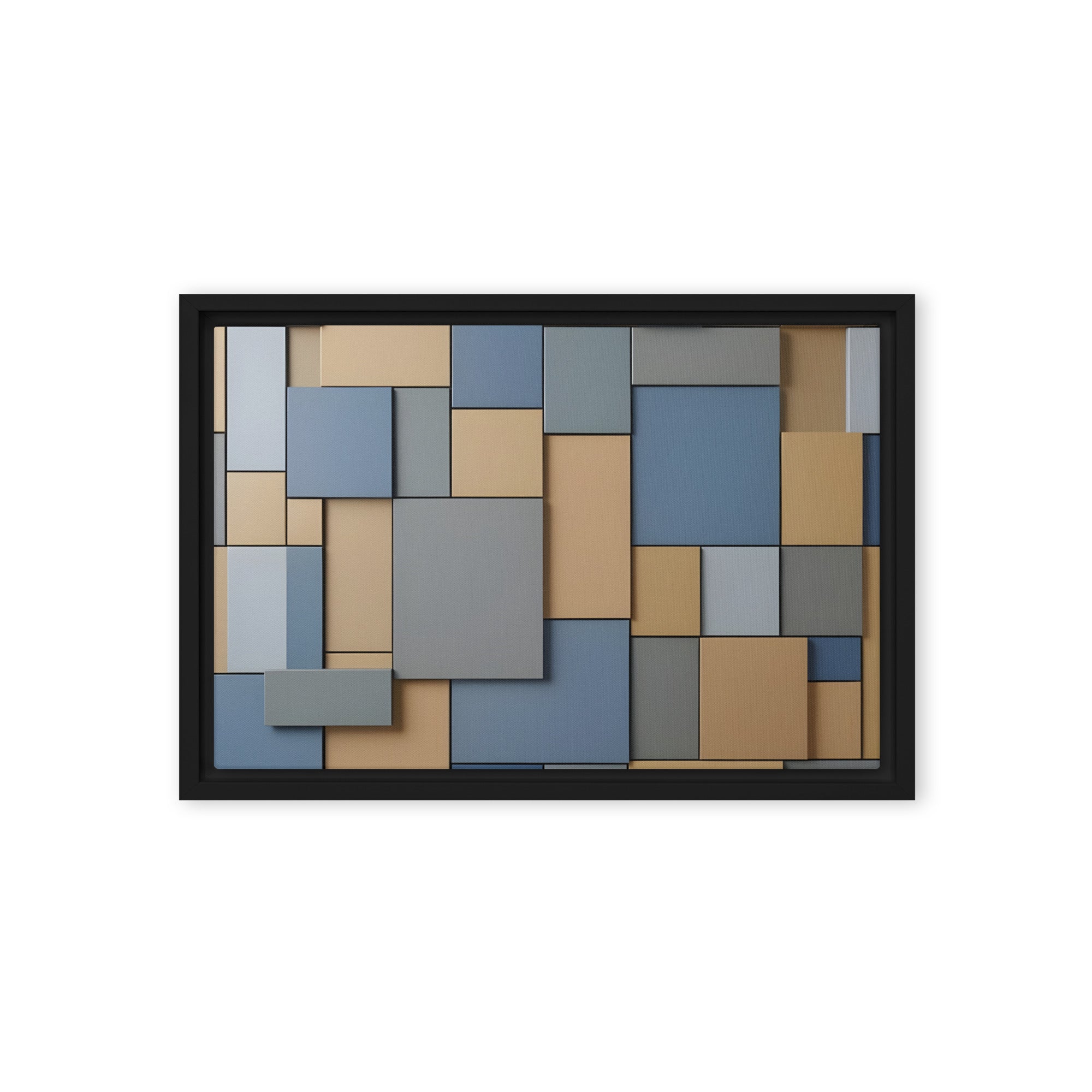 Agate framed canvas print with product details shown in brown frame, 12 x 16 inch universal size