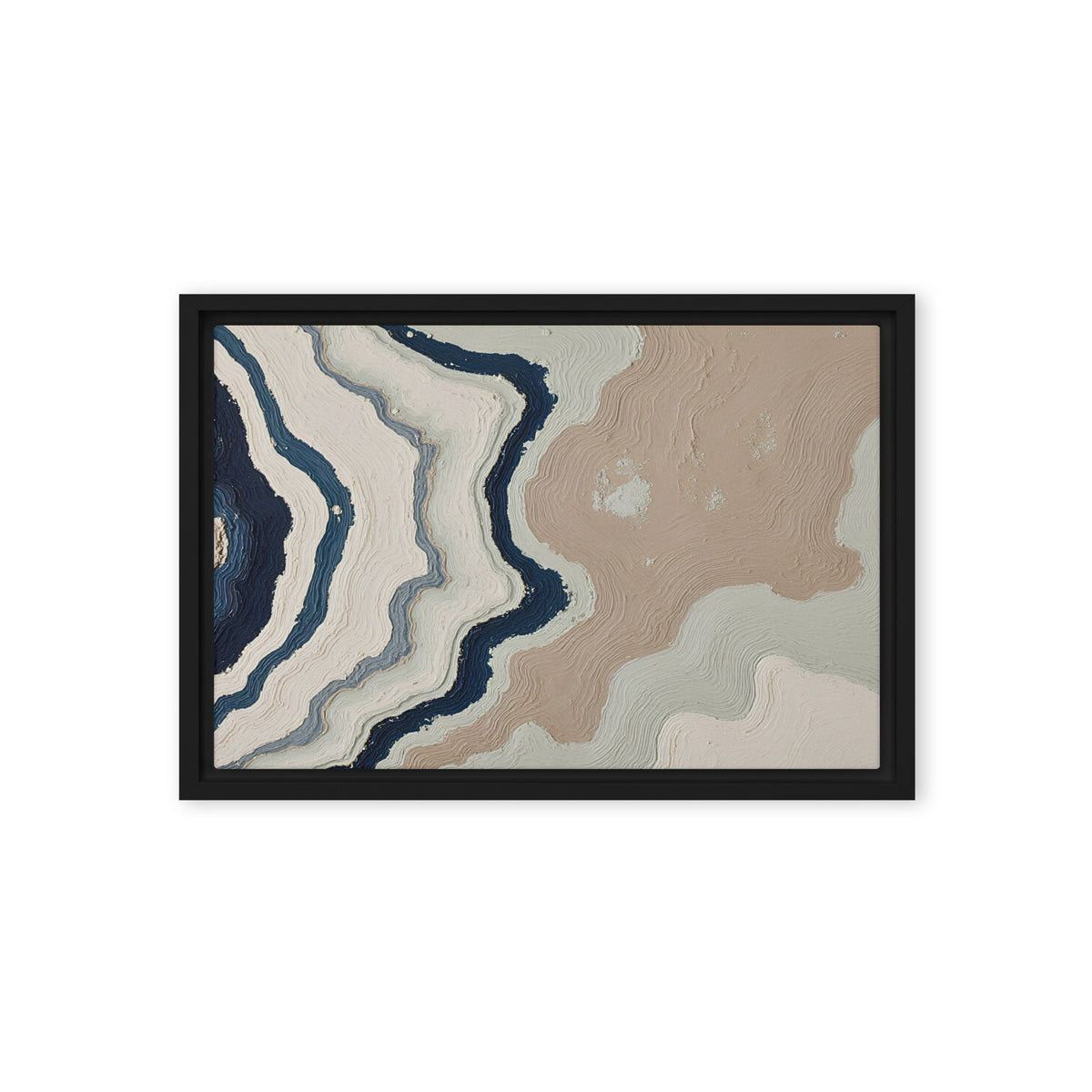 Karst framed canvas artwork with limestone-like textures and deep charcoal shadows, shown on white.