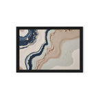 Striata framed canvas artwork with rhythmic bands of mineral color and sediment-like layers, shown on white.