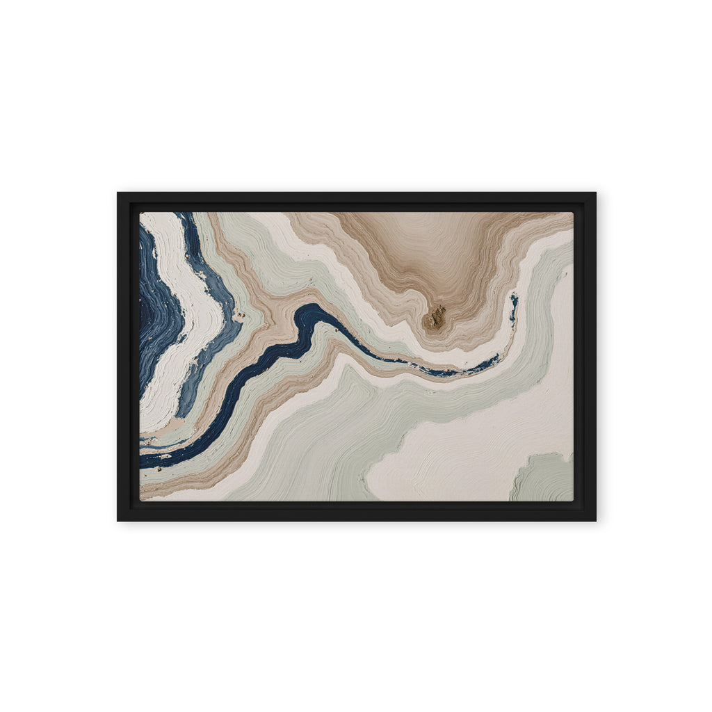Terrace framed canvas artwork with stepped stone-like shelves and warm mineral gradients, shown on white.