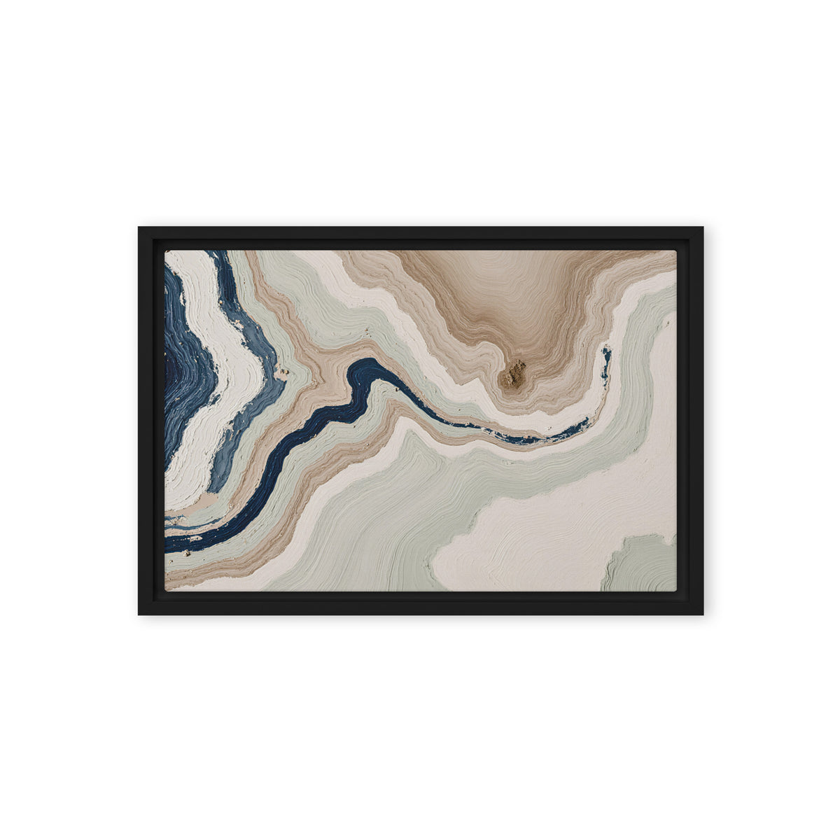 Terrace framed canvas artwork with stepped stone-like shelves and warm mineral gradients, shown on white.