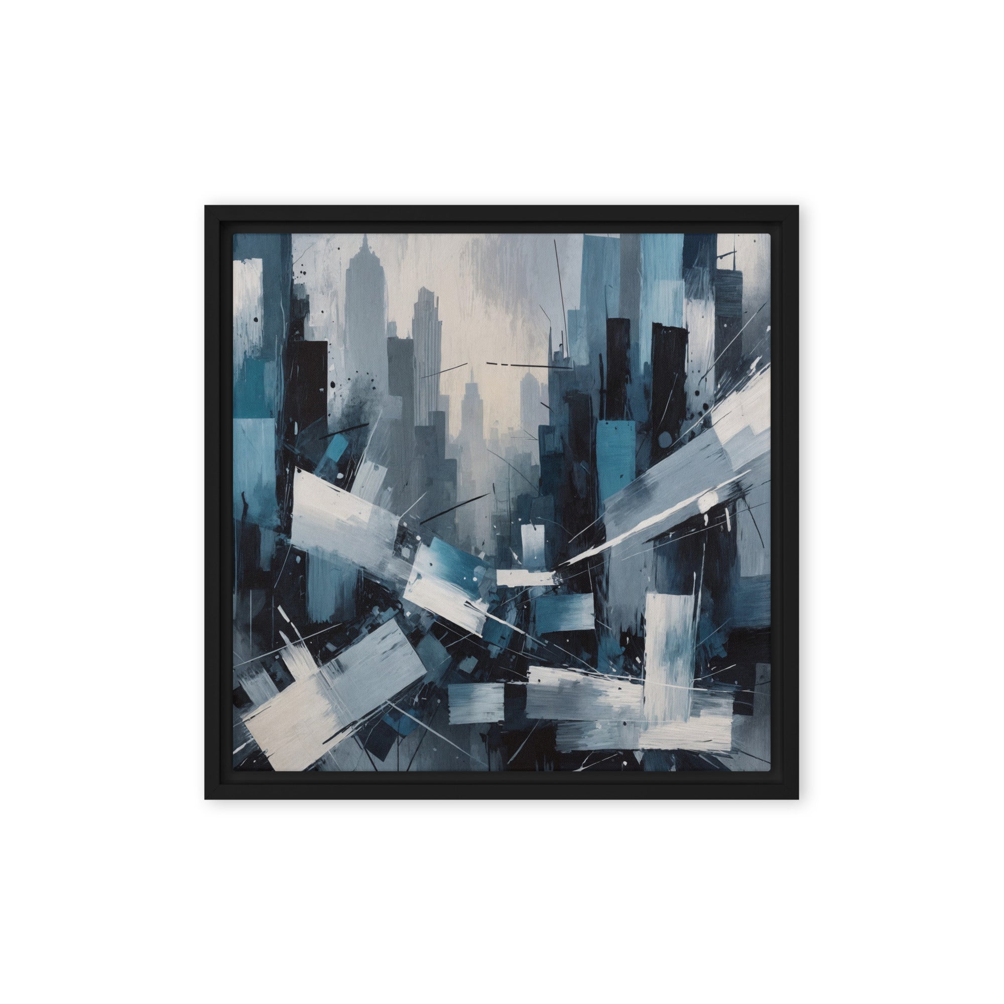 Zephyr framed canvas skyline wall display image in brown frame, 16 x 20 inch universal size