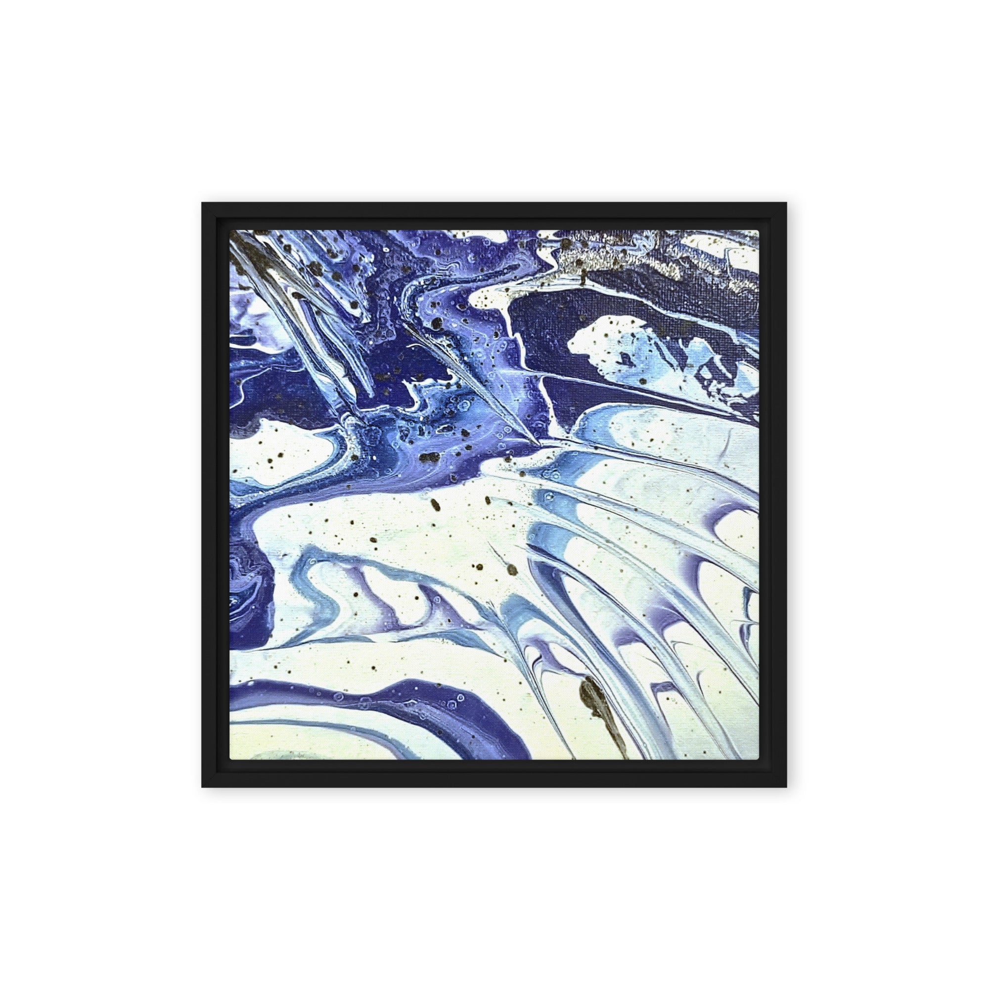 Cobalt framed canvas print, front view in brown frame, 12 x 18 inch universal size