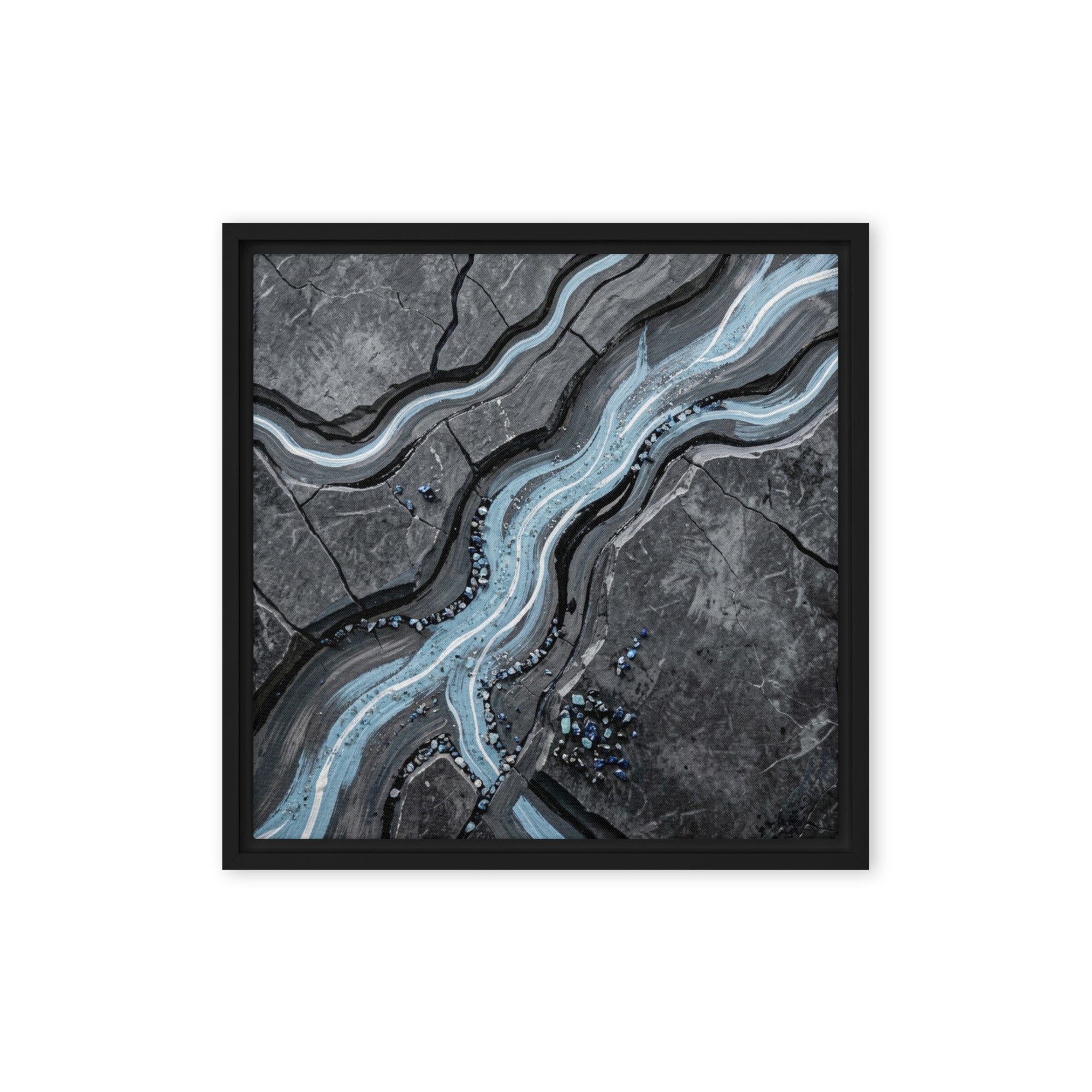 Viscosity framed canvas print shown in front view in brown frame, 16 x 20 inch universal size