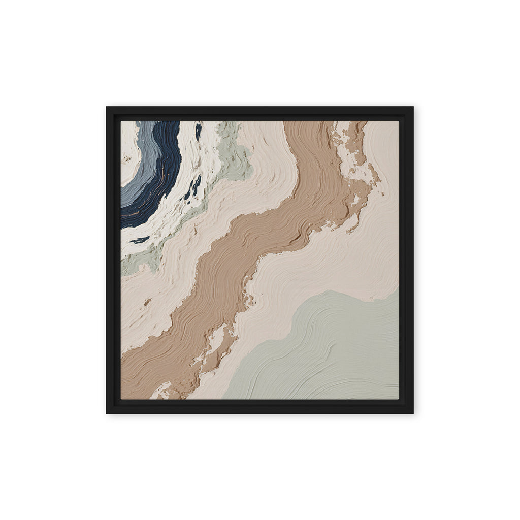 Spall framed canvas artwork with fractured stone-like layers and linear fissures, shown on white.