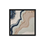 Striata framed canvas artwork with rhythmic bands of mineral color and sediment-like layers, shown on white.