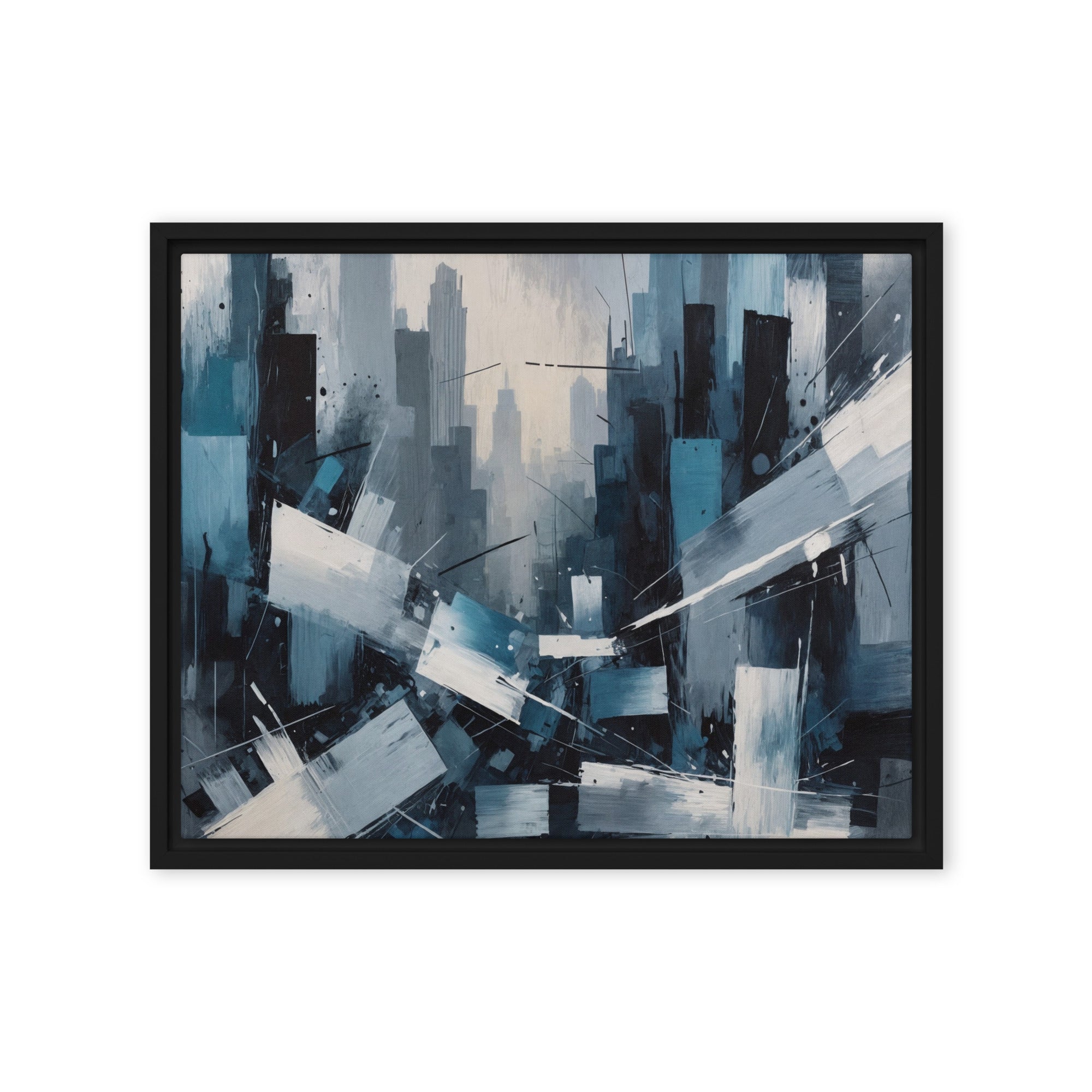 Zephyr framed canvas skyline shown in front view in brown frame, 12 x 16 inch universal size