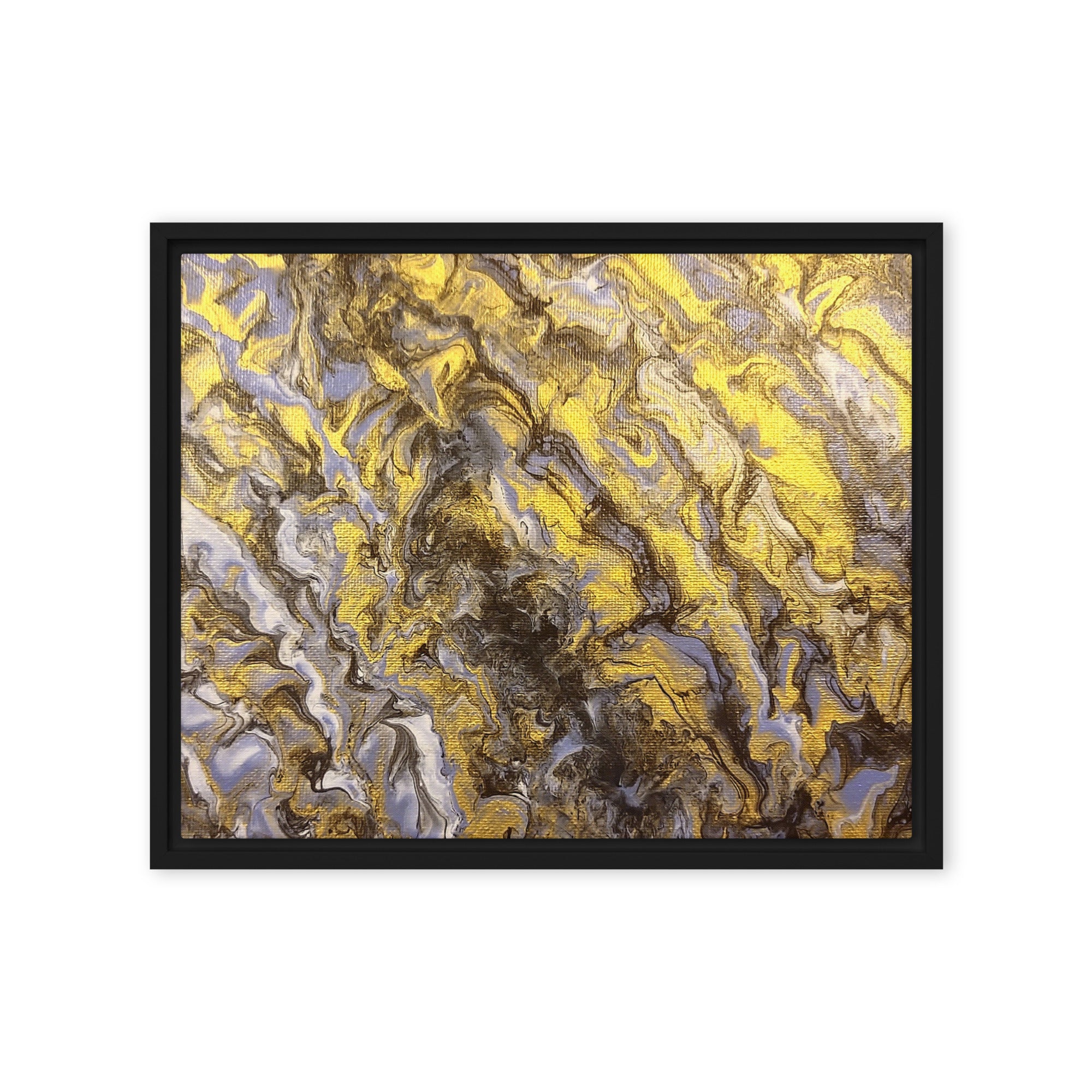 Gold Wave framed canvas print product image in brown frame, 18 x 24 inch large size