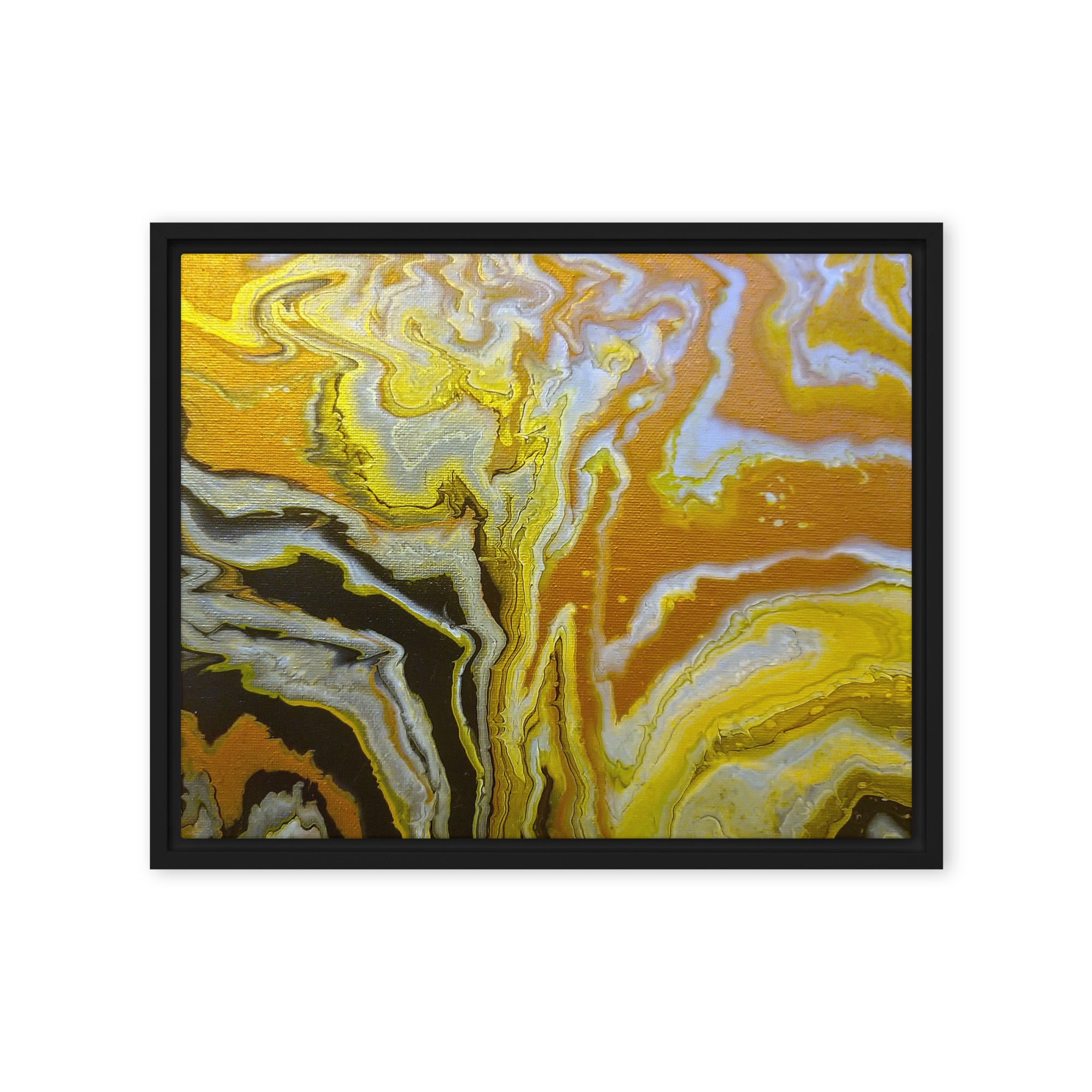 Golden Surge wall art product image as a framed canvas print in brown frame, 18 x 24 inch large size