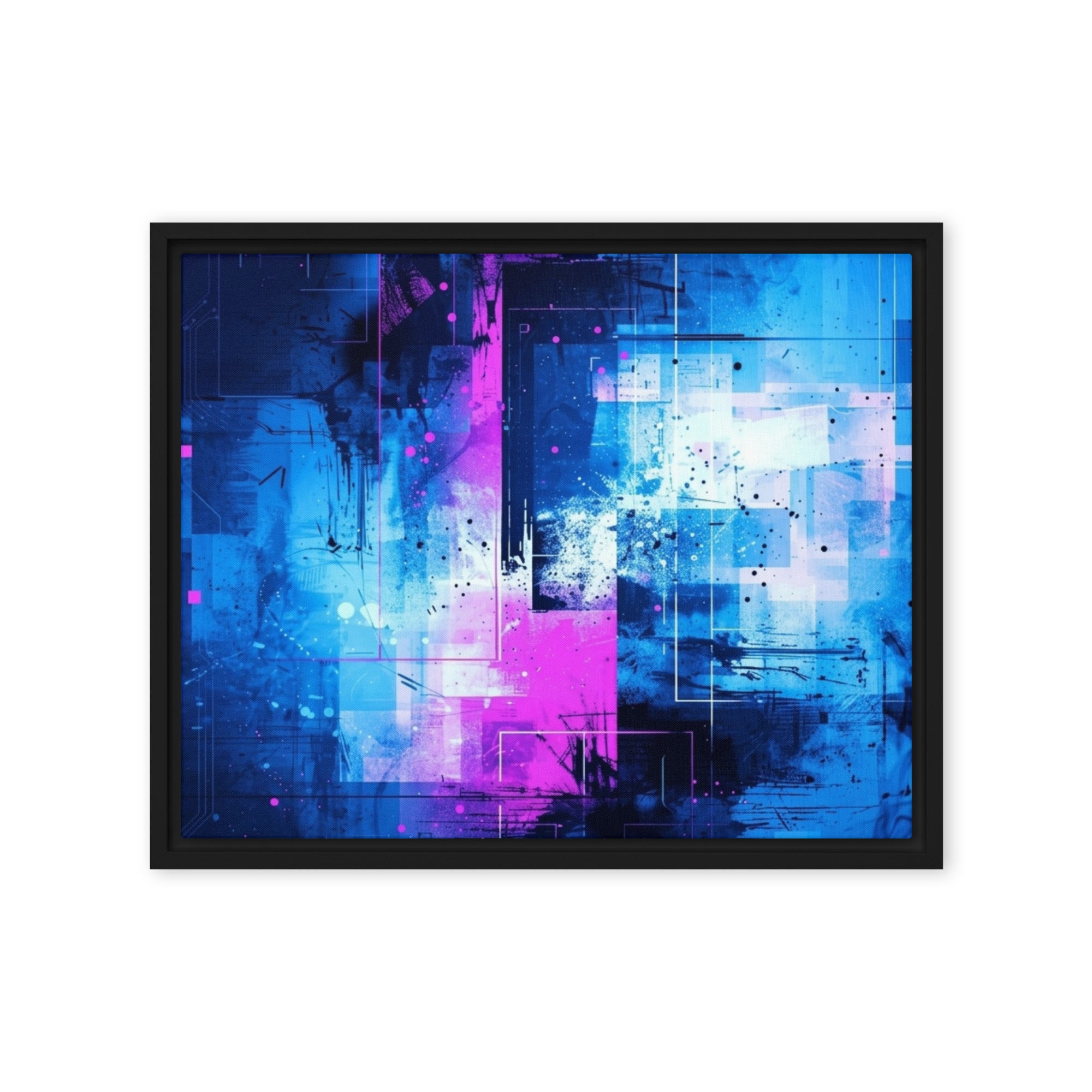 Neon wall art product image as a framed canvas print in brown frame, 18 x 24 inch large size