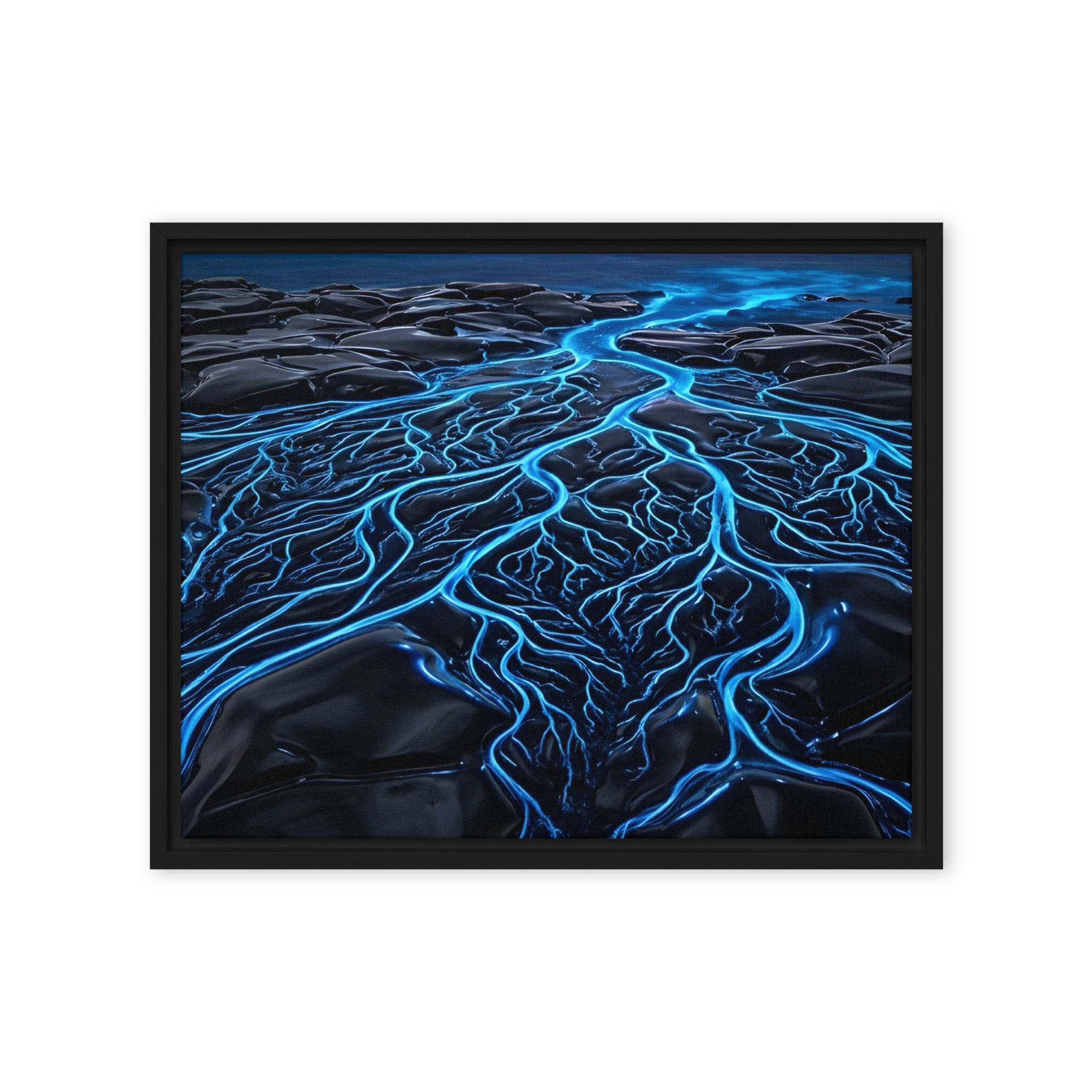 Caldera framed canvas print front-facing product image in brown frame, 20 x 28 inch large size