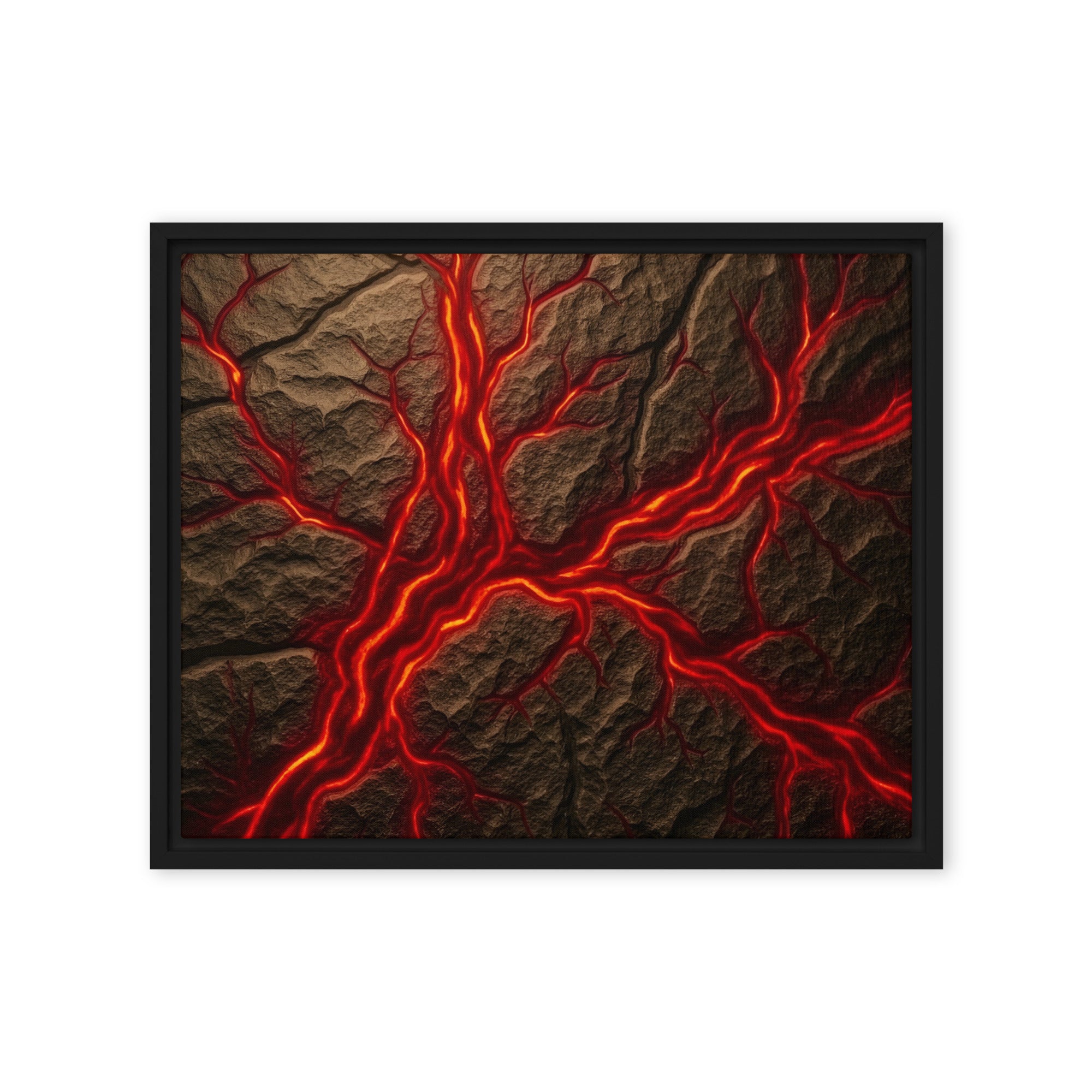 Magma framed canvas print front-facing product image in brown frame, 20 x 28 inch large size