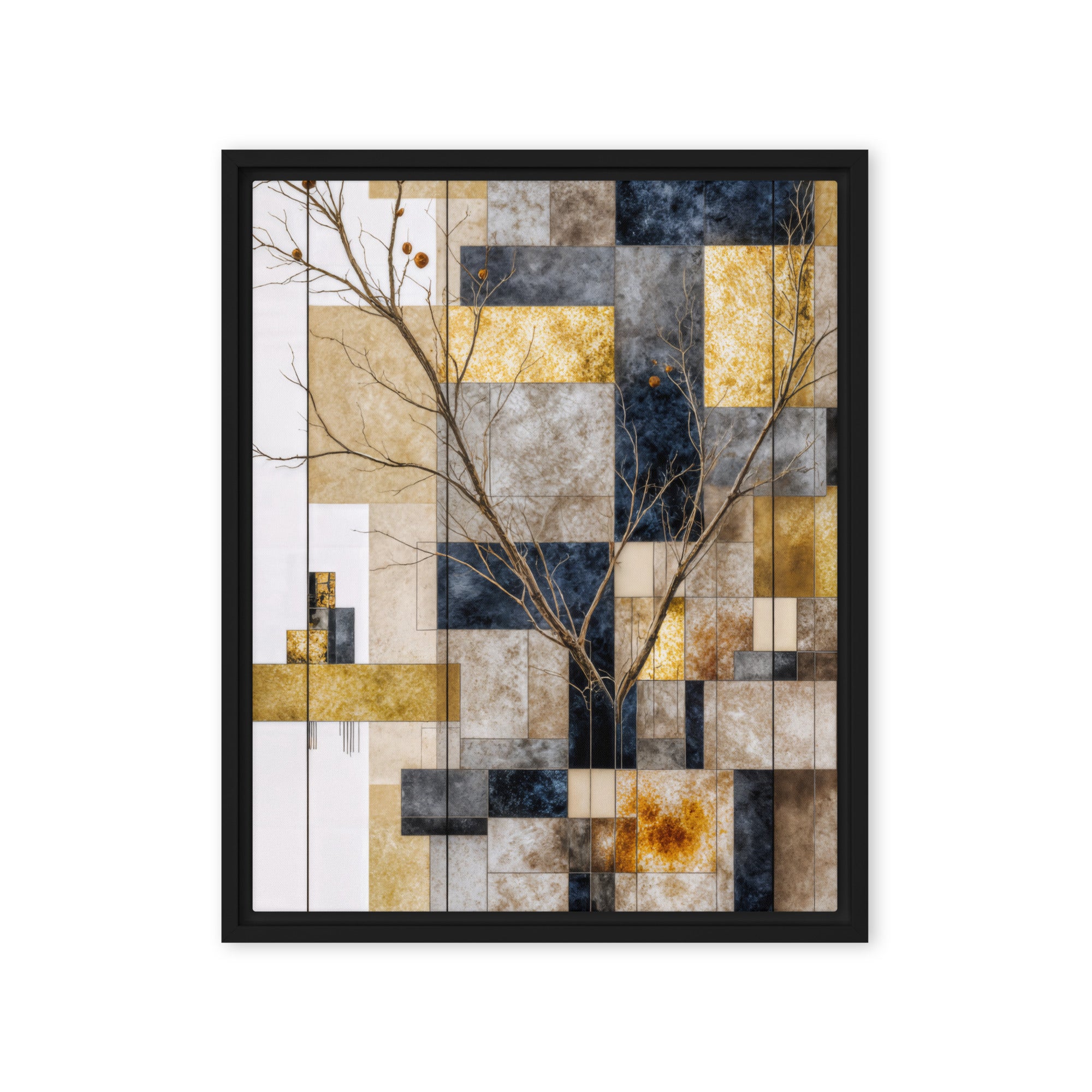 Aurelius framed canvas print with product details shown in black frame, 24 x 36 inch statement piece