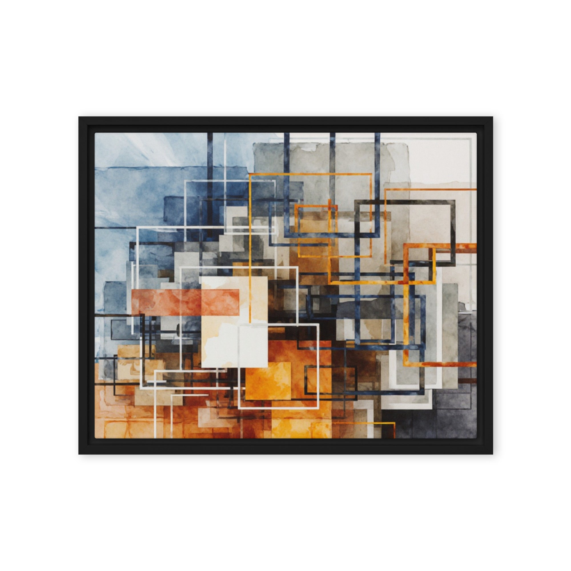 Stratum framed canvas print front-facing product image in brown frame, 20 x 28 inch large size