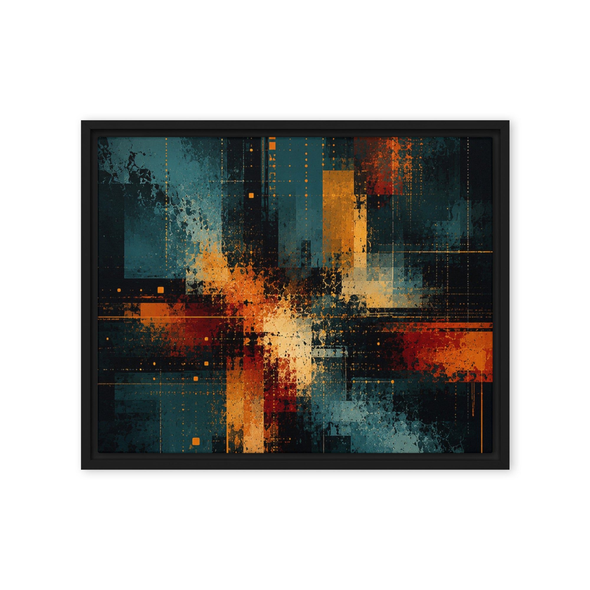Axion wall art product image as a framed canvas print in brown frame, 18 x 24 inch large size