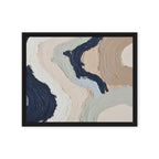 Alluvia framed canvas artwork with layered earth tones and flowing mineral textures, shown on white.
