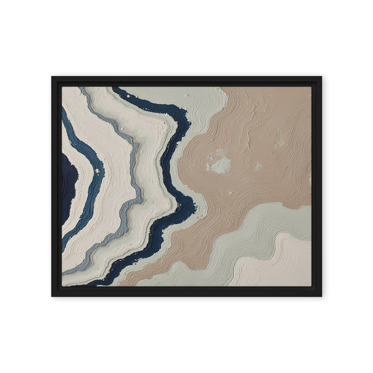 Karst framed canvas artwork with limestone-like textures and deep charcoal shadows, shown on white.