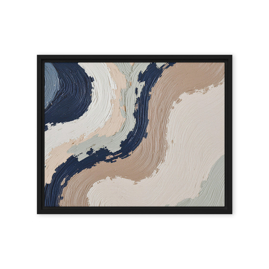 Loess framed canvas artwork with warm ochre, taupe and sandstone-like textures, shown on white.