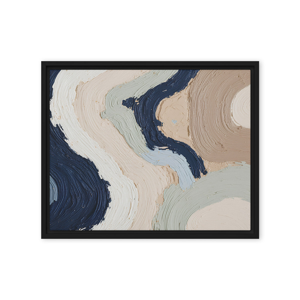 Marl framed canvas artwork with pale stone and soft clay tones with subtle visual texture, shown on white.