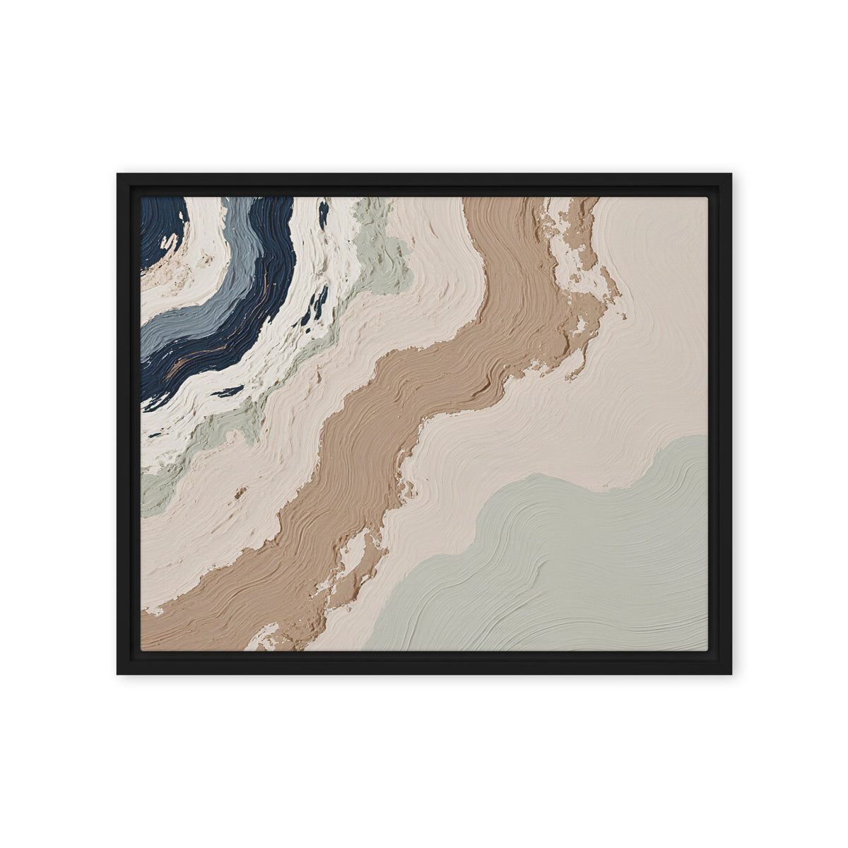 Spall framed canvas artwork with fractured stone-like layers and linear fissures, shown on white.