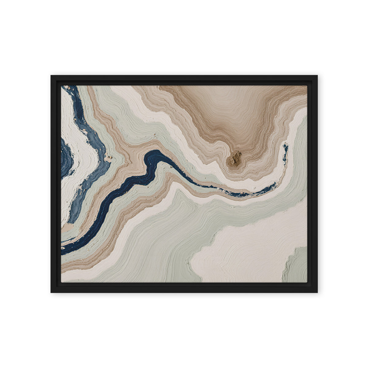 Terrace framed canvas artwork with stepped stone-like shelves and warm mineral gradients, shown on white.