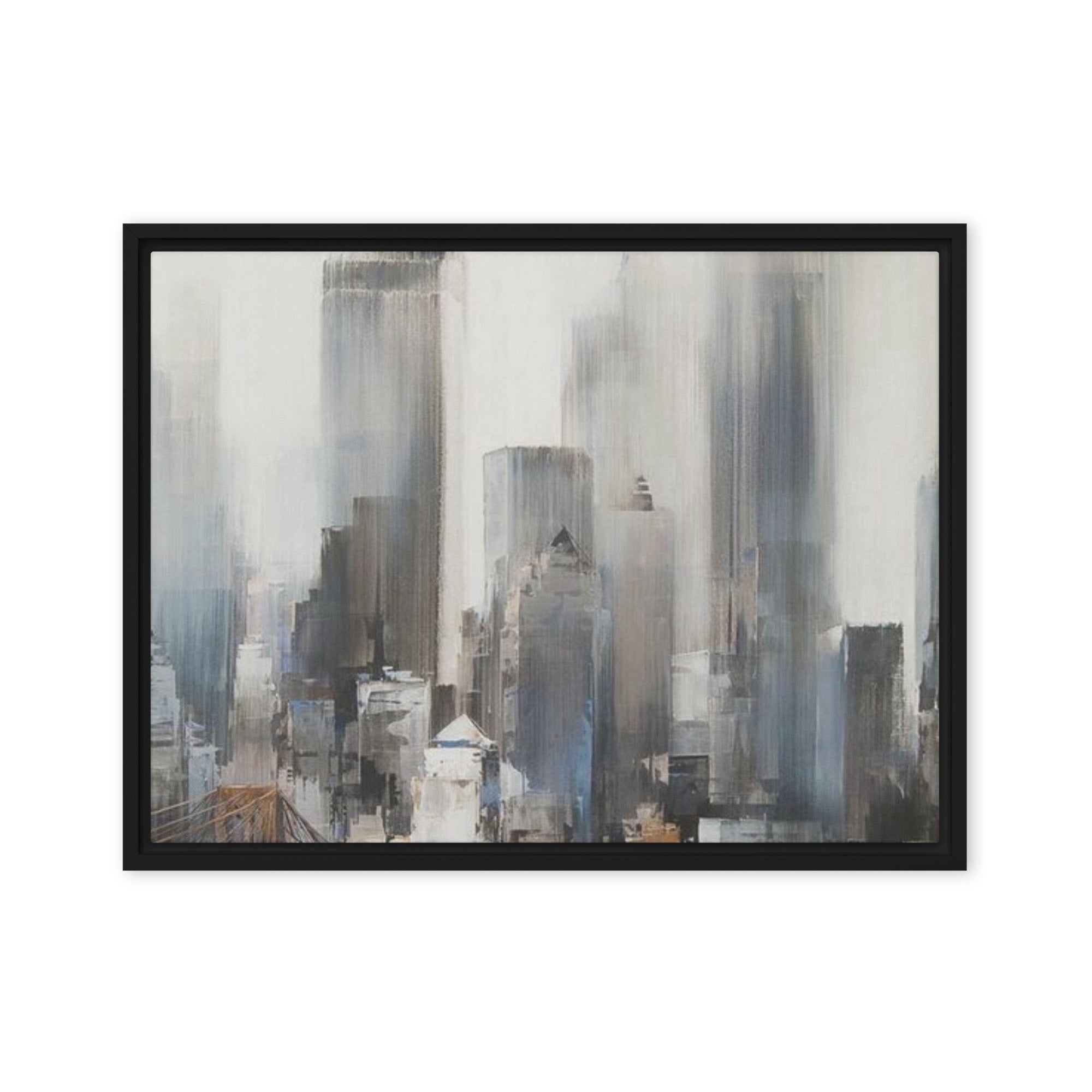 Vanguard framed canvas skyline shown in front view in brown frame, 16 x 16 inch universal size
