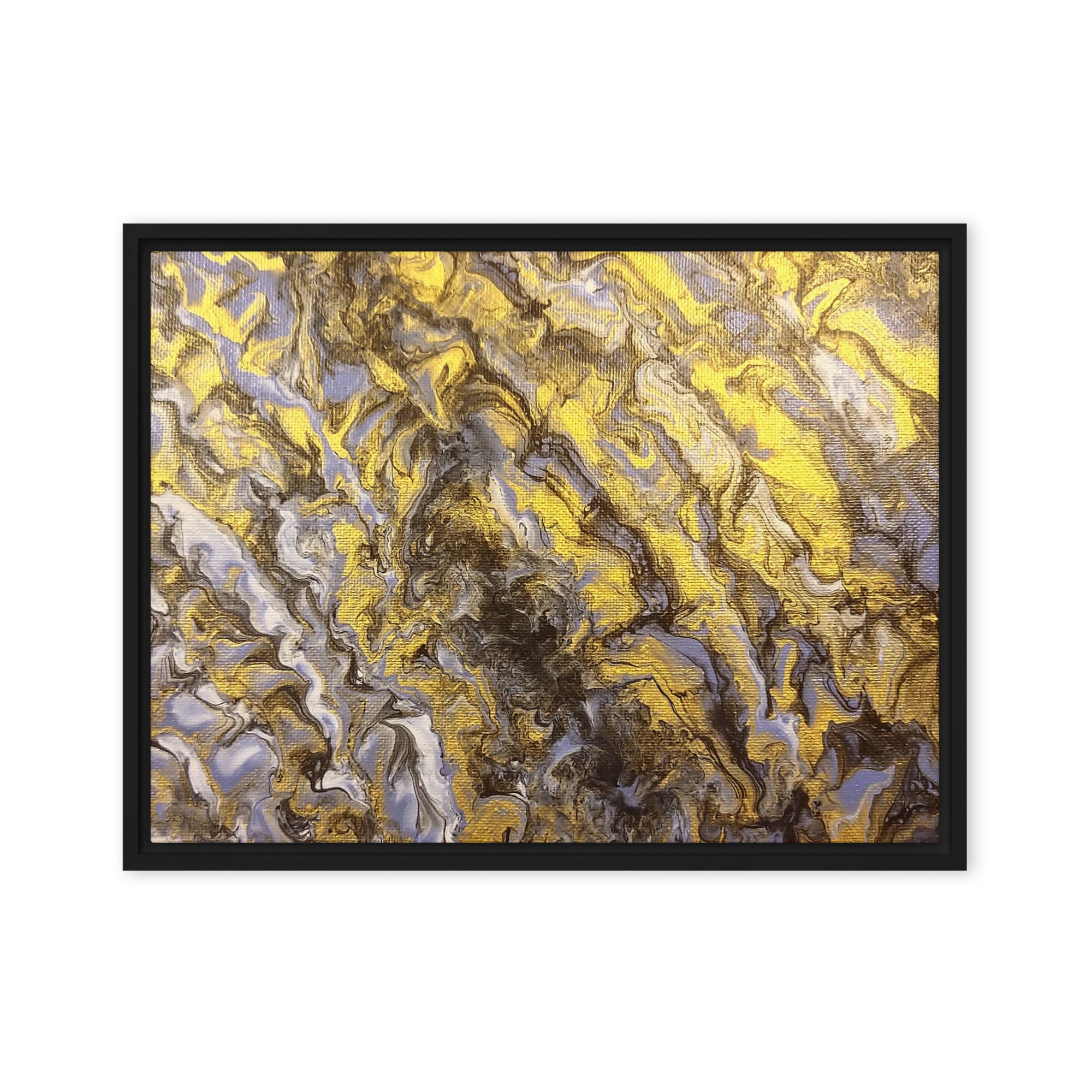 Gold Wave framed canvas print shown in front view in black frame, 8 x 10 inch universal size