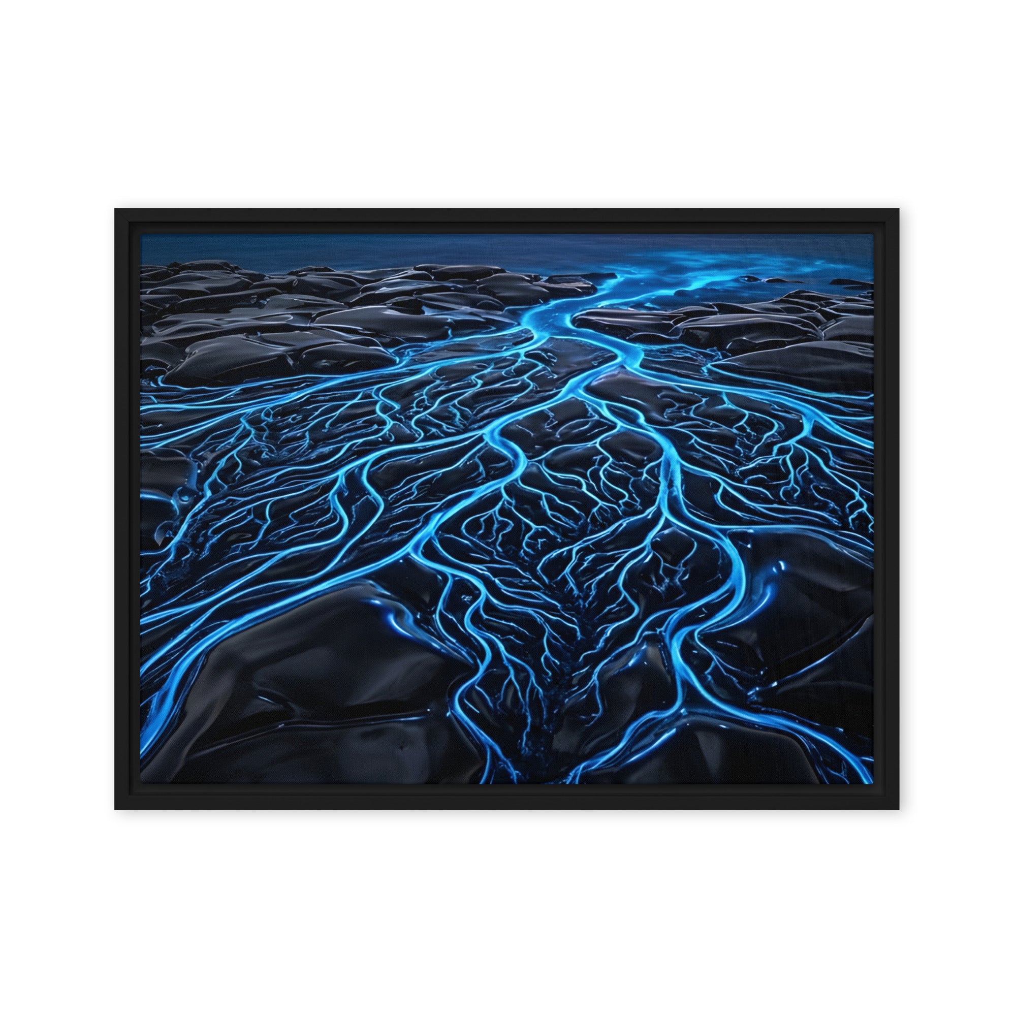 Caldera framed canvas print product view in brown frame, 24 x 36 inch statement piece