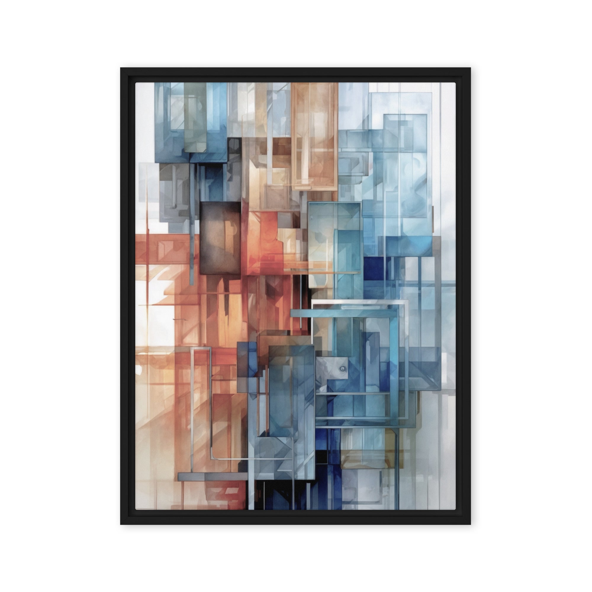 Future framed canvas print product mockup in brown frame, 12 x 18 inch universal size