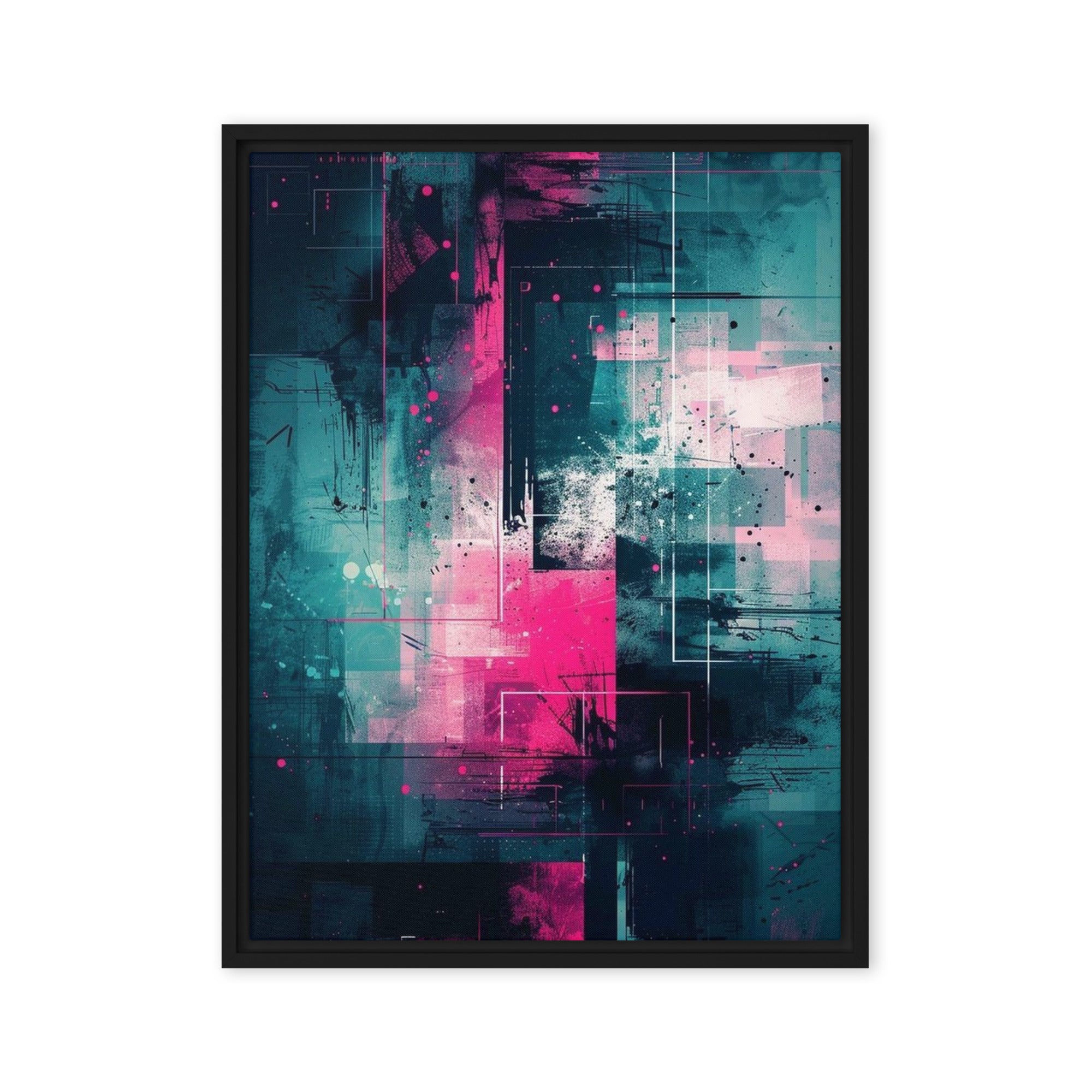 Neona framed canvas print, front view in brown frame, 20 x 28 inch large size