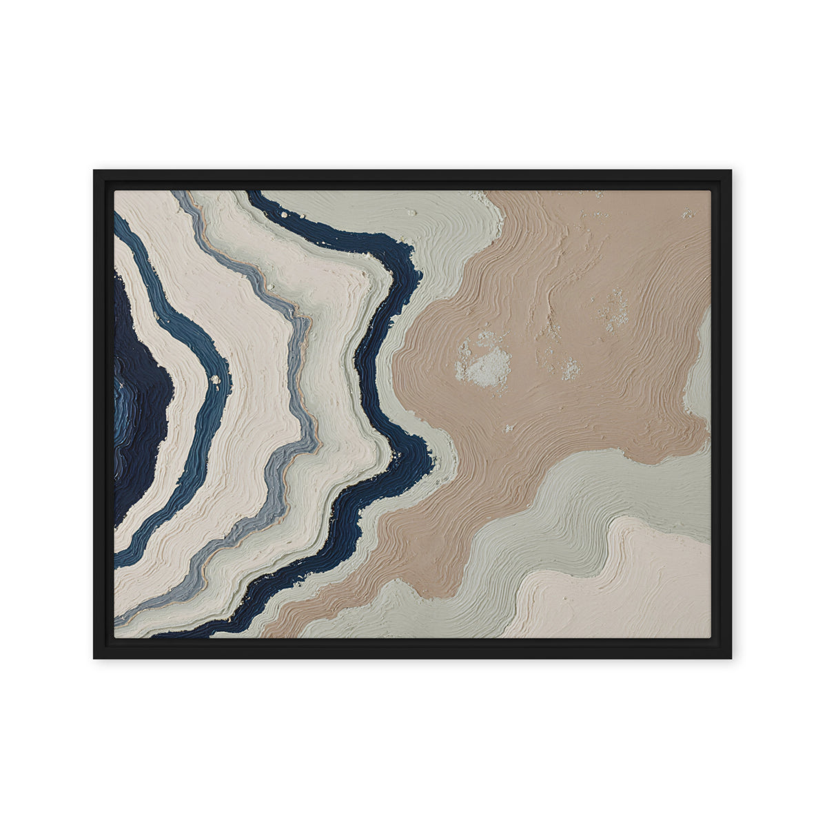 Karst framed canvas artwork with limestone-like textures and deep charcoal shadows, shown on white.