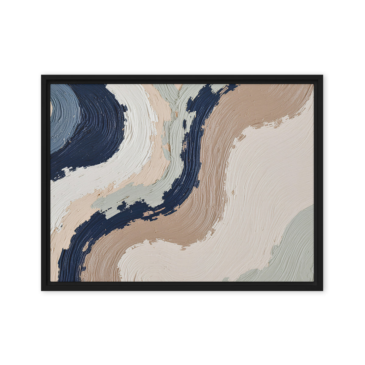 Loess framed canvas artwork with warm ochre, taupe and sandstone-like textures, shown on white.